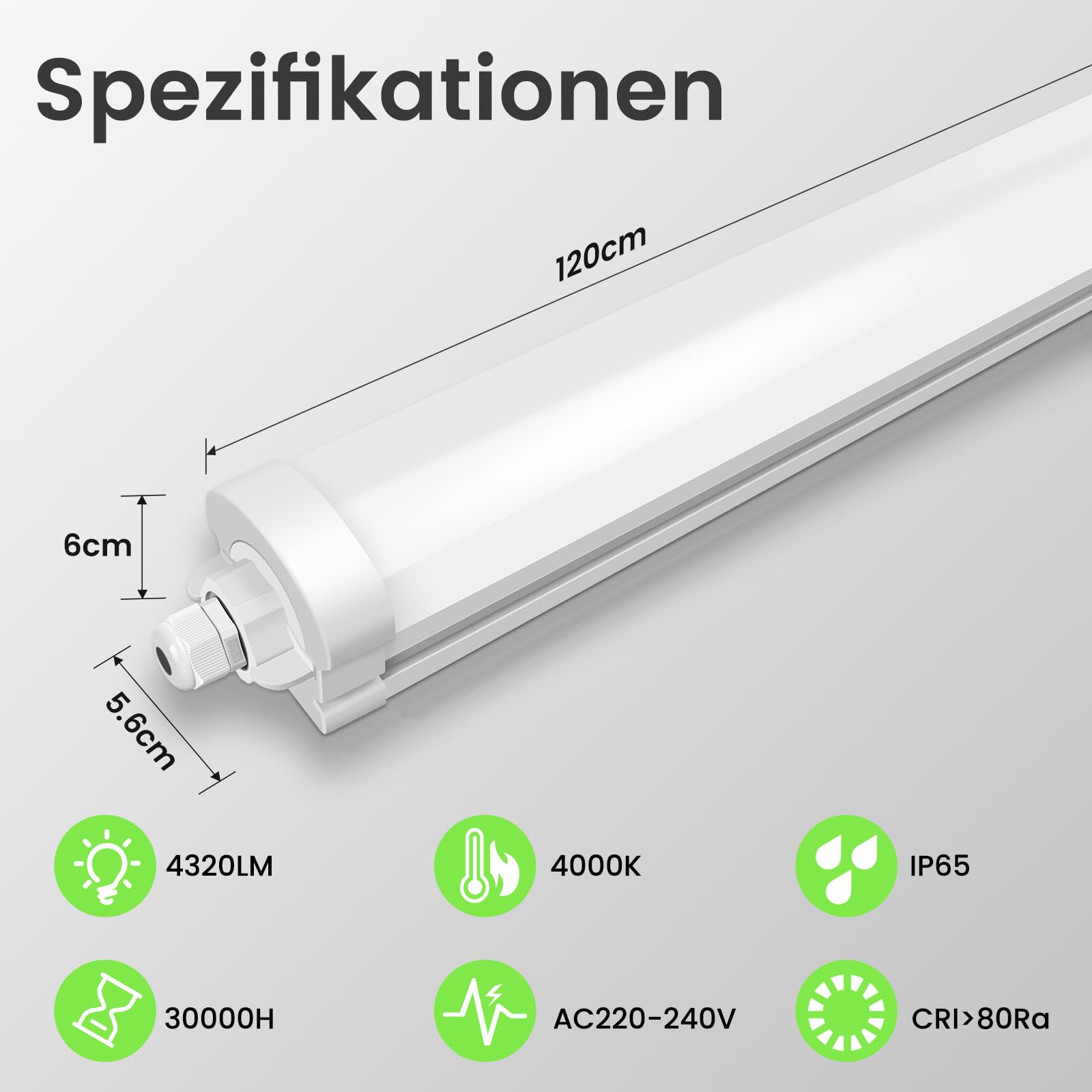 Alusso Feuchtraumleuchte LED 120cm 4000K IP65 2 Stück