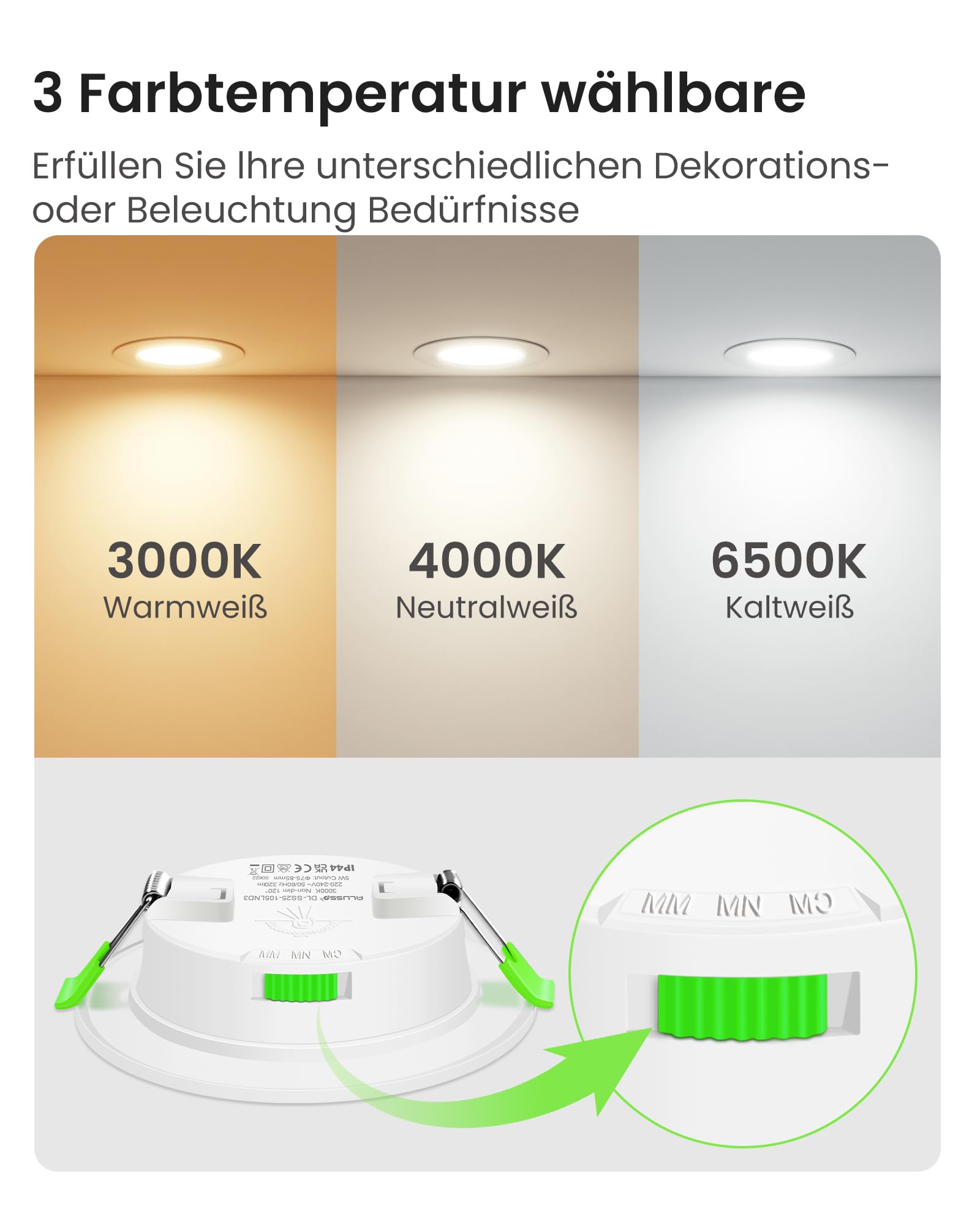 ALUSSO Einbaustrahler LED 68-78mm 5W 10er Set dimmbar 3CCT