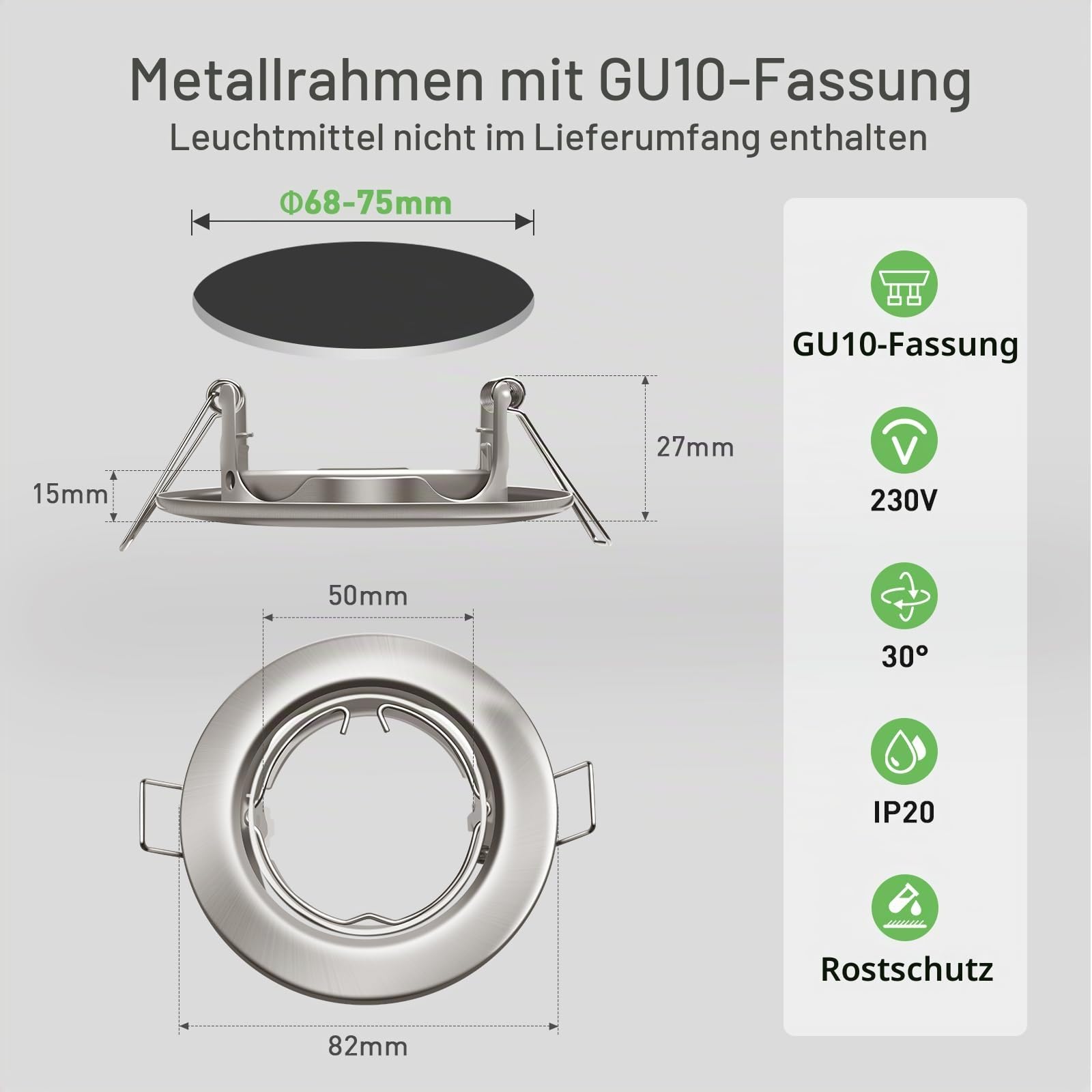 Alusso Recessed Einbaustrahler GU10 Rahmen Nickel Gebürstet 10er Set