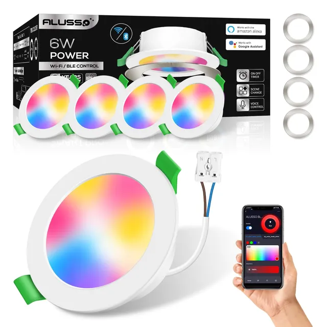Alusso Smart Home LED Einbaustrahler 4er Weiß RGB Alexa 6W