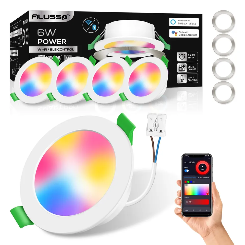 Alusso Smart Home LED Einbaustrahler 4er Weiß RGB Alexa 6W