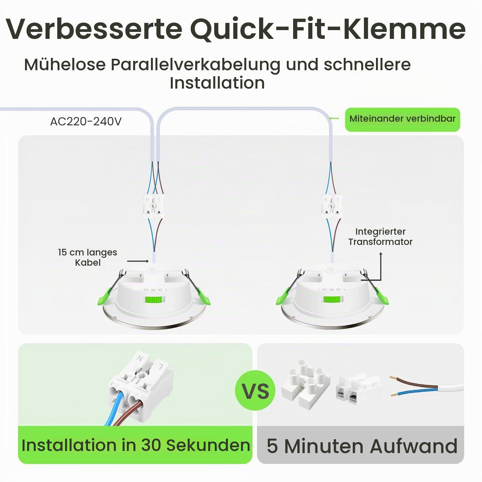 Alusso Einbaustrahler LED 12er Set 5W Nickel dimmbar 3CCT