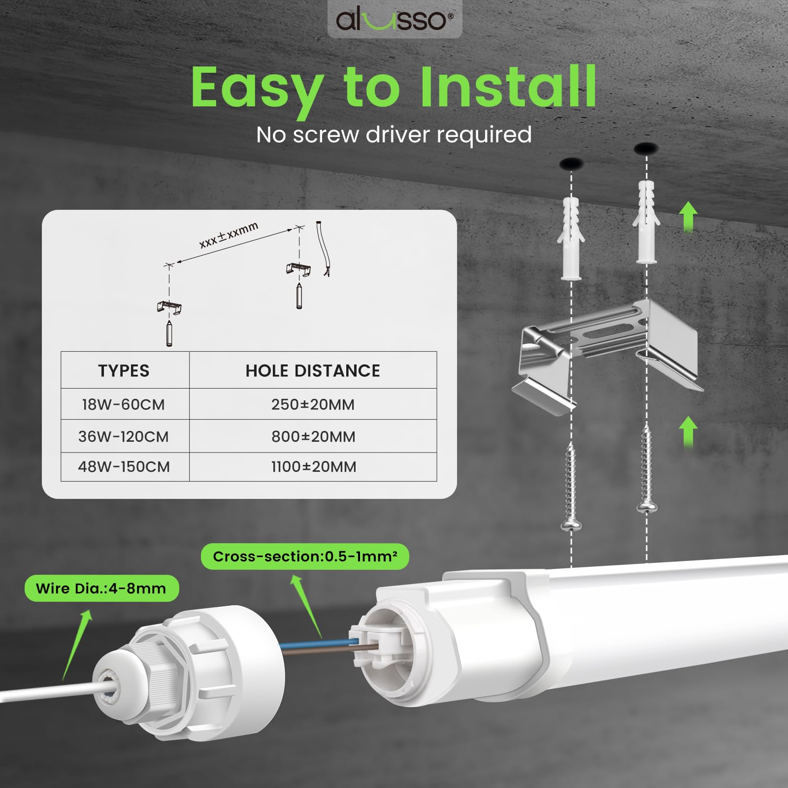 Alusso Recessed Ceiling Light 120cm 5000K Feuchtraumleuchte 2 Stück