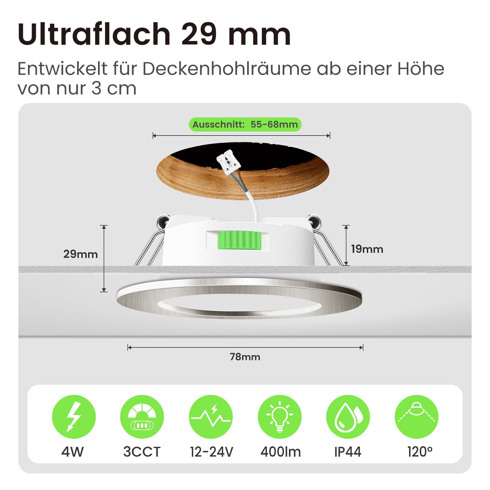Alusso Einbaustrahler 12V Einbauleuchte 6er Set Ø55-68mm 3CCT