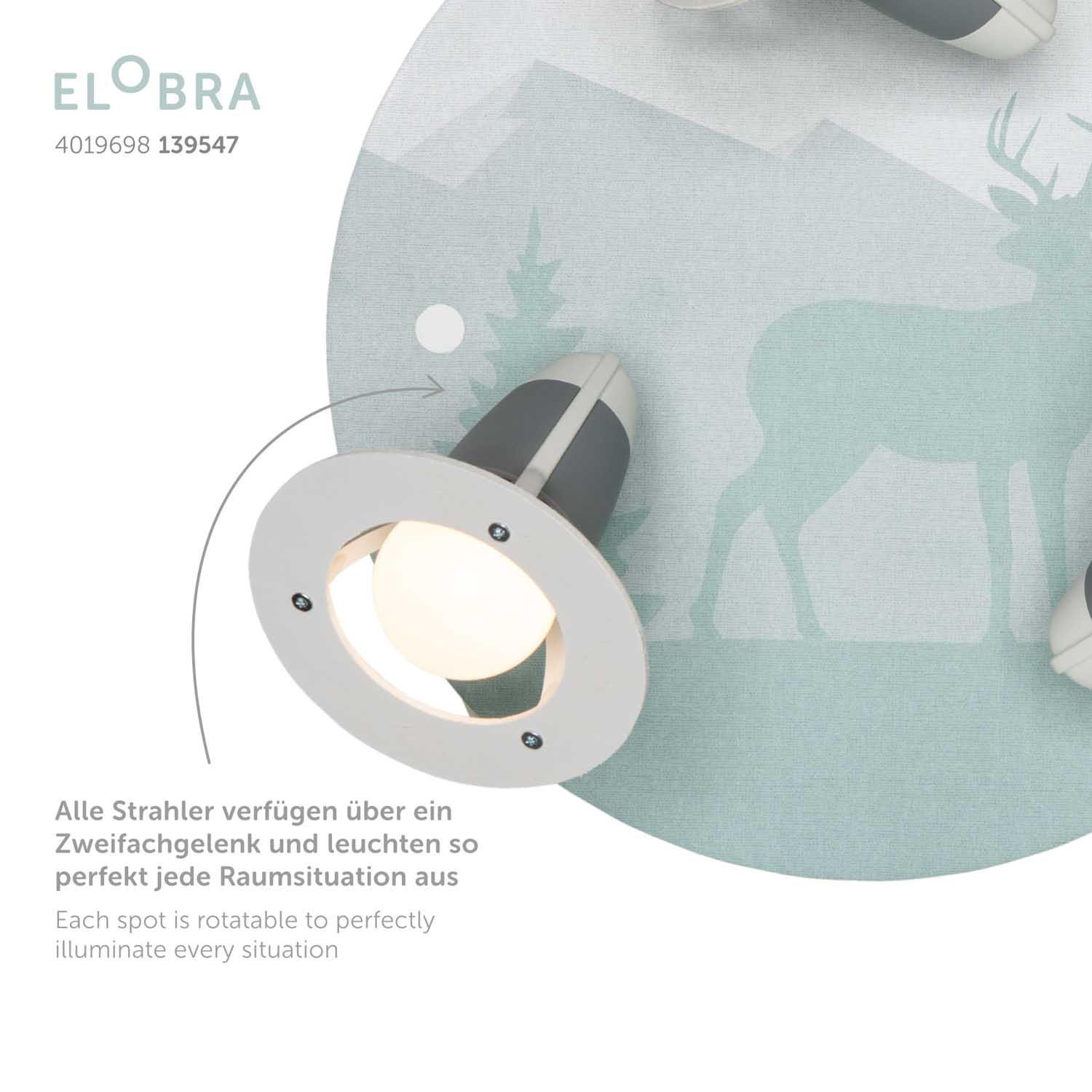 Elobra Deckenleuchten Kids Rondell Scandi Wald Spot mintgrün 3er