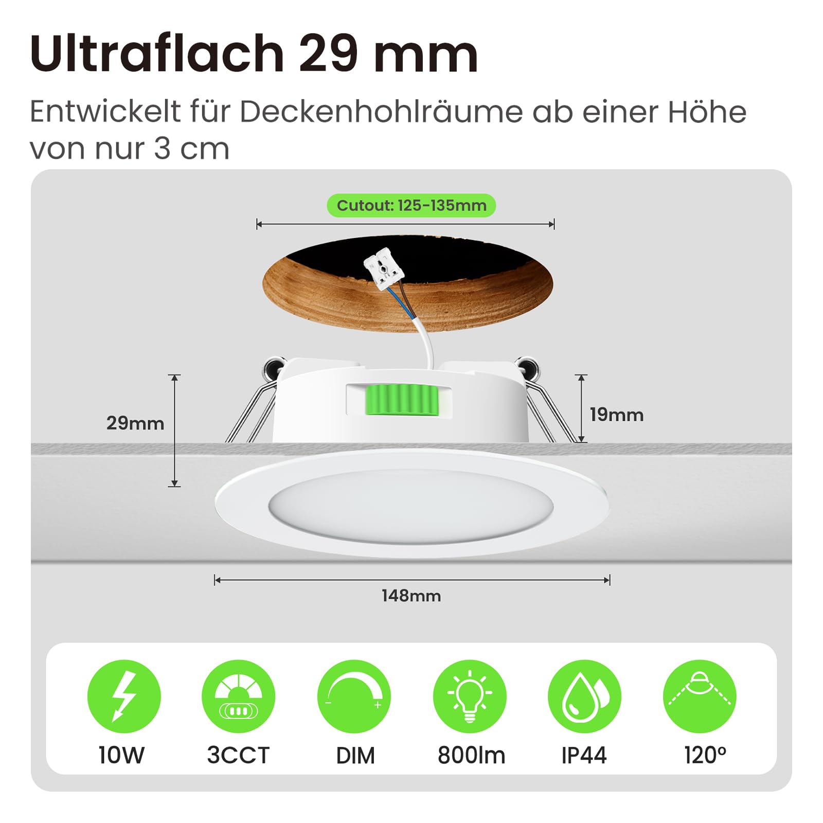 Alusso Einbaustrahler 10W Dimmbar 3CCT 12er Set Weiß