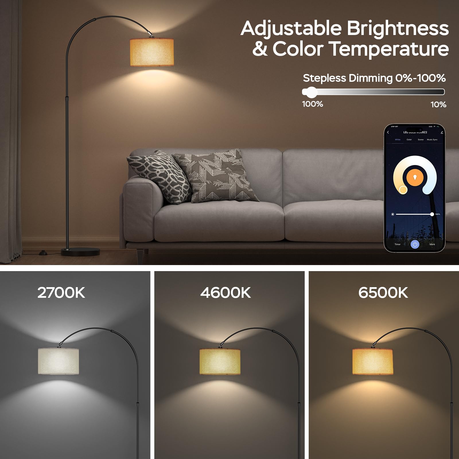Modlicht Jasmin Bogenlampe Stehlampe Beige 165-180cm E27