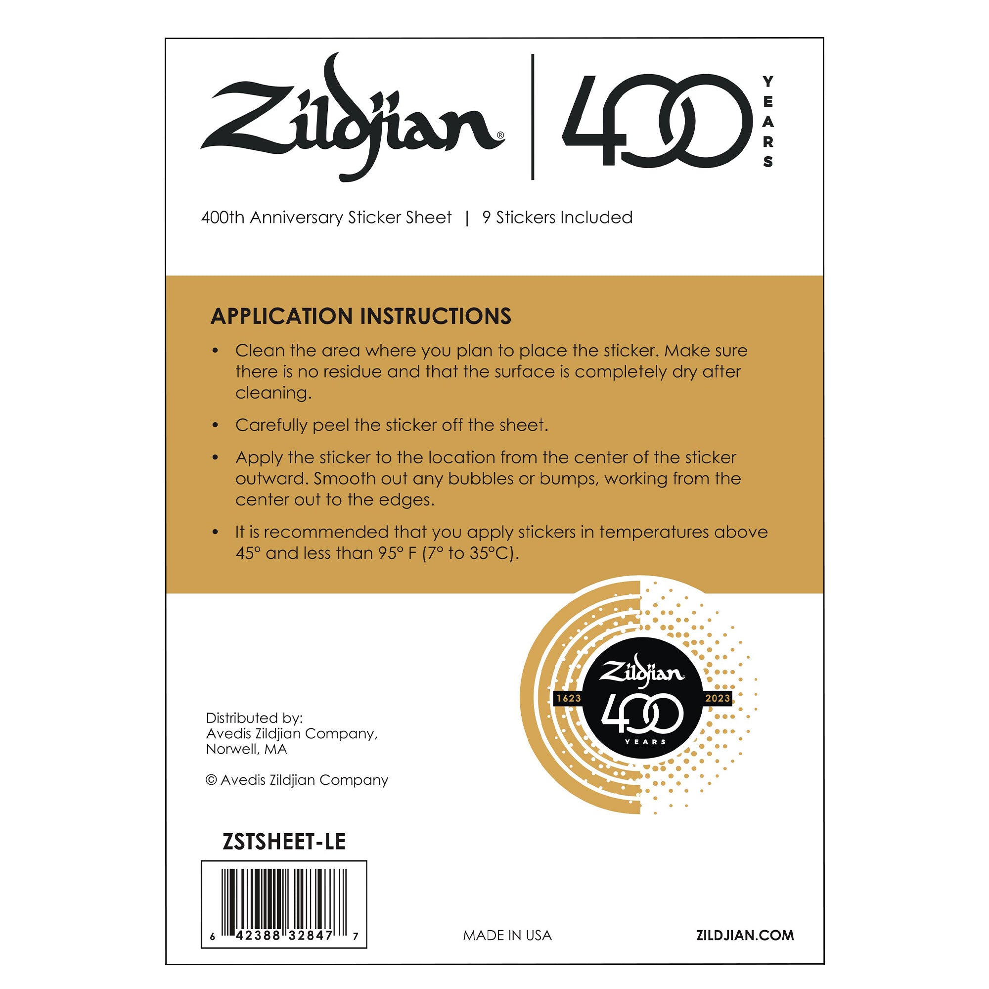 Zildjian 400th Anniversary Sticker Sheet 9 Vinyl Aufkleber
