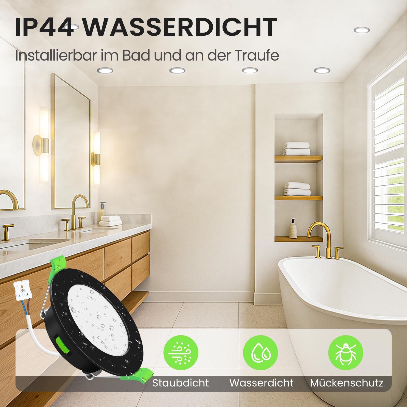 Alusso Einbaustrahler LED dimmbar schwarz 6 Stück IP44