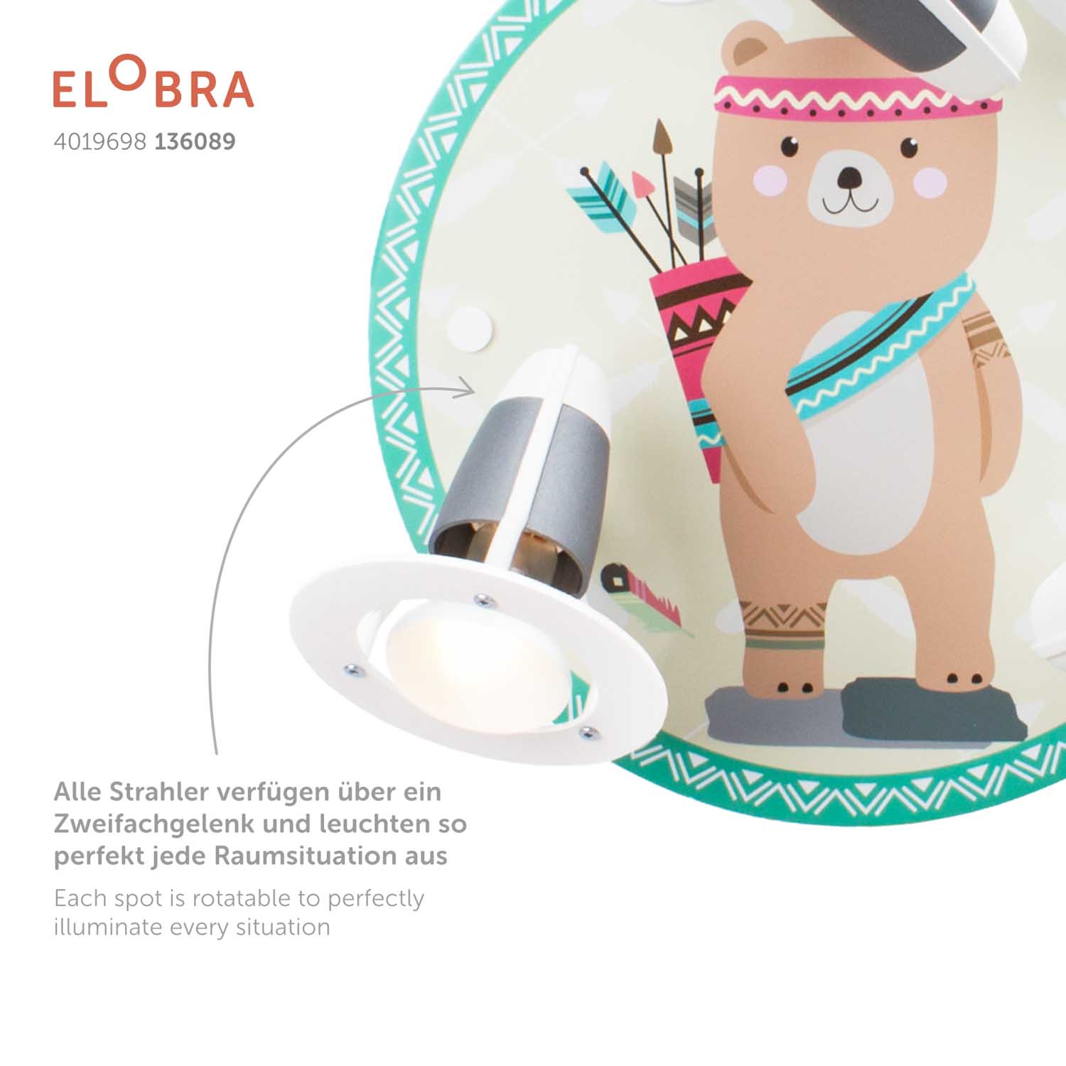 Elobra Kids Little Indians Bär Bjørn Spot Rondell Holz