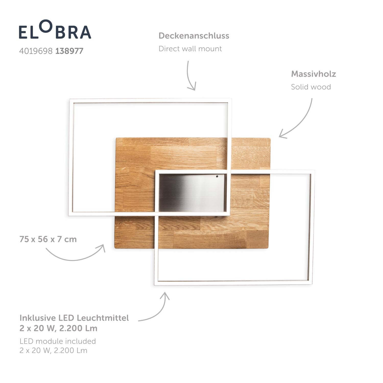 Elobra Living Panama L Deckenleuchte Eiche dimmbar