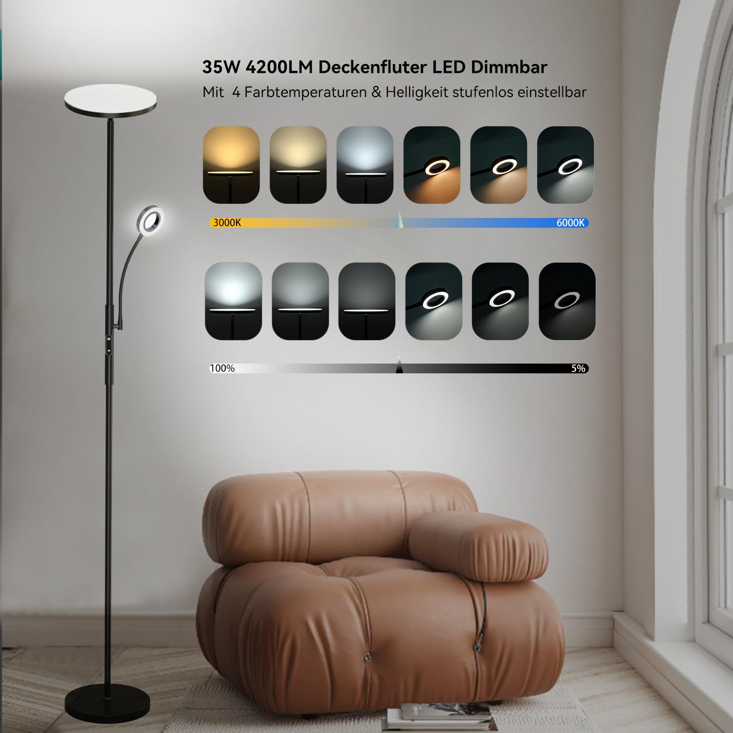 Modlicht Stehlampe dimmbar 4200LM Schwarz mit Fernbedienung