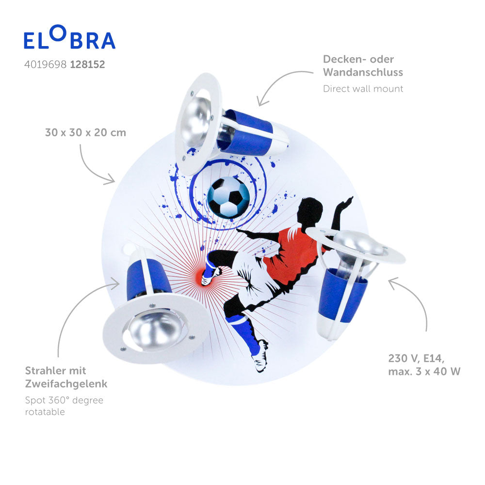 Elobra Kids 3er Spot Rondell Soccer Deckenleuchte Fußball