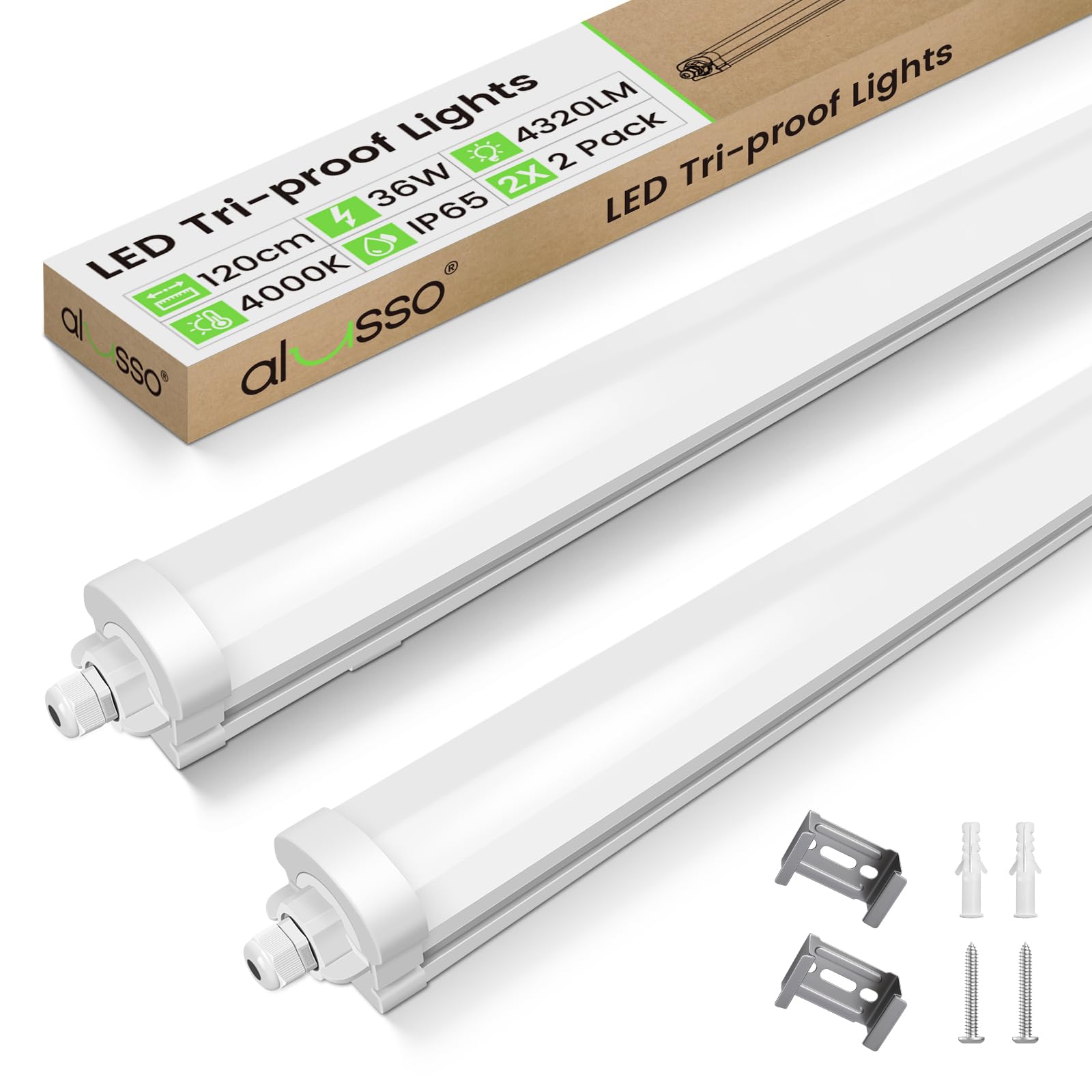 Alusso Feuchtraumleuchte LED 120cm 4000K IP65 2 Stück