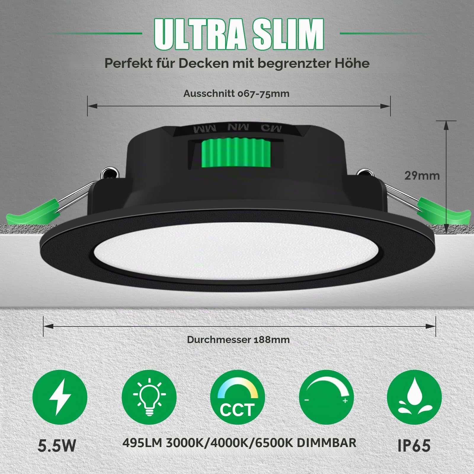 Alusso Recessed Ceiling Light LED Leiste 120cm 11er Set 4800lm