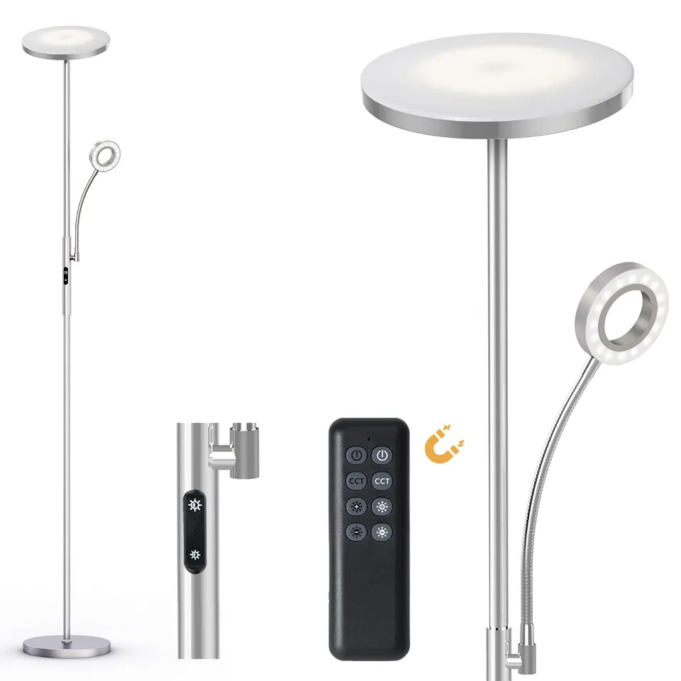 Modlicht Stehlampe LED 35W Silber dimmbar mit Leselampe