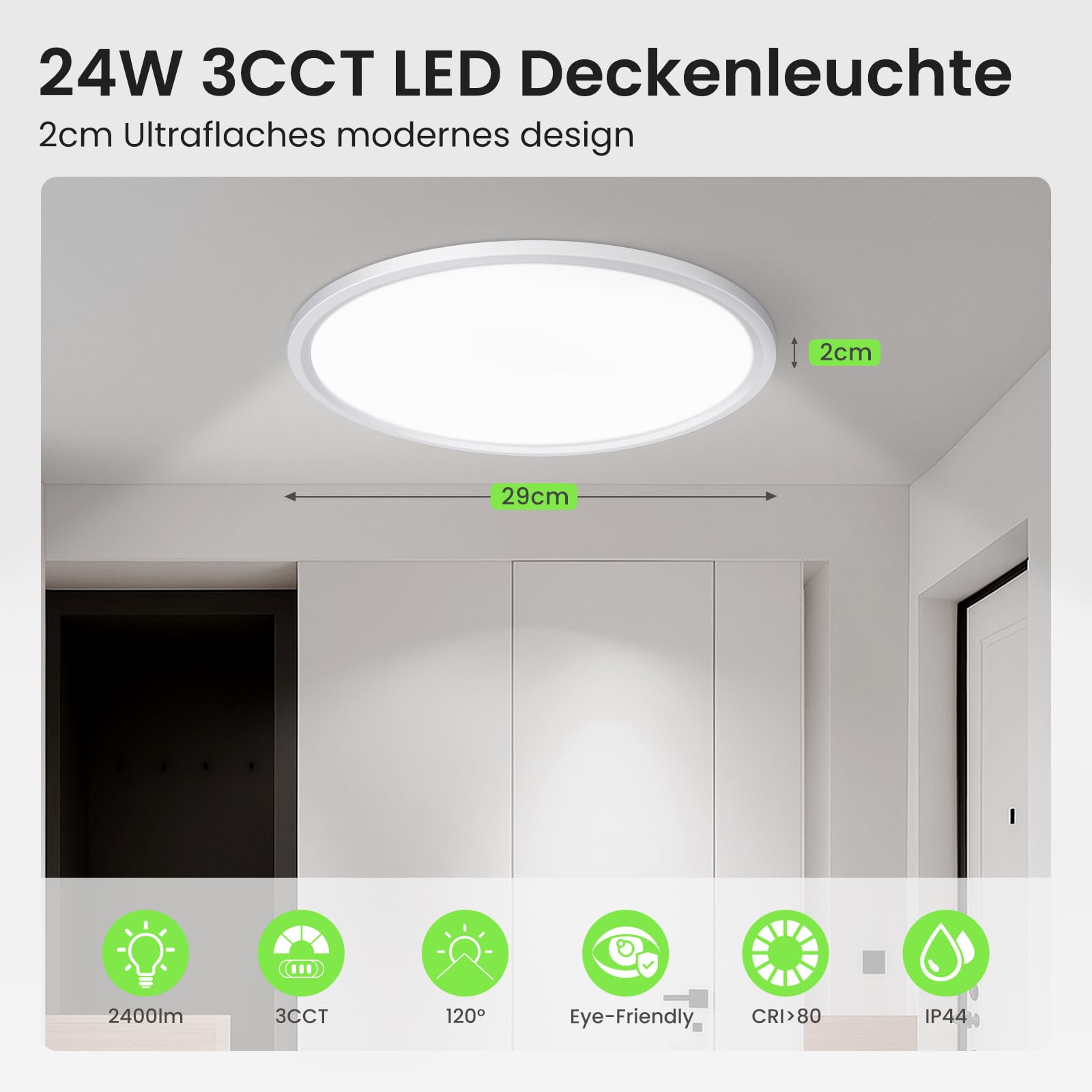 Alusso Recessed Ceiling Light Deckenleuchte 24W Ø29cm warmweiß