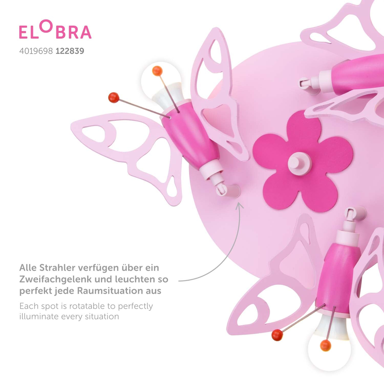 Elobra Kids Rondell Falter 3er Spot Schmetterling Holz