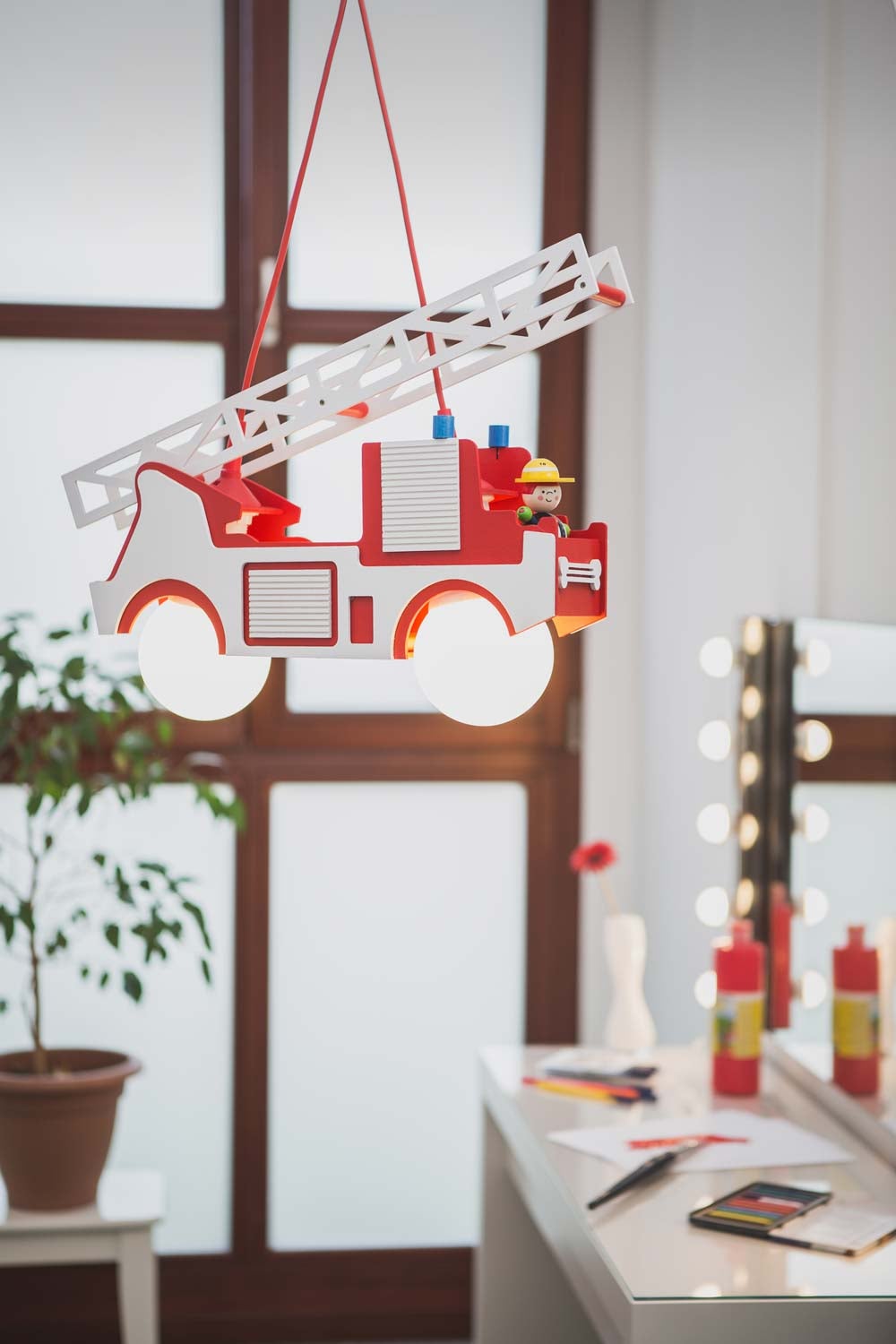 Elobra Kids Feuerwehr Fred Pendelleuchte rot-weiss Holz
