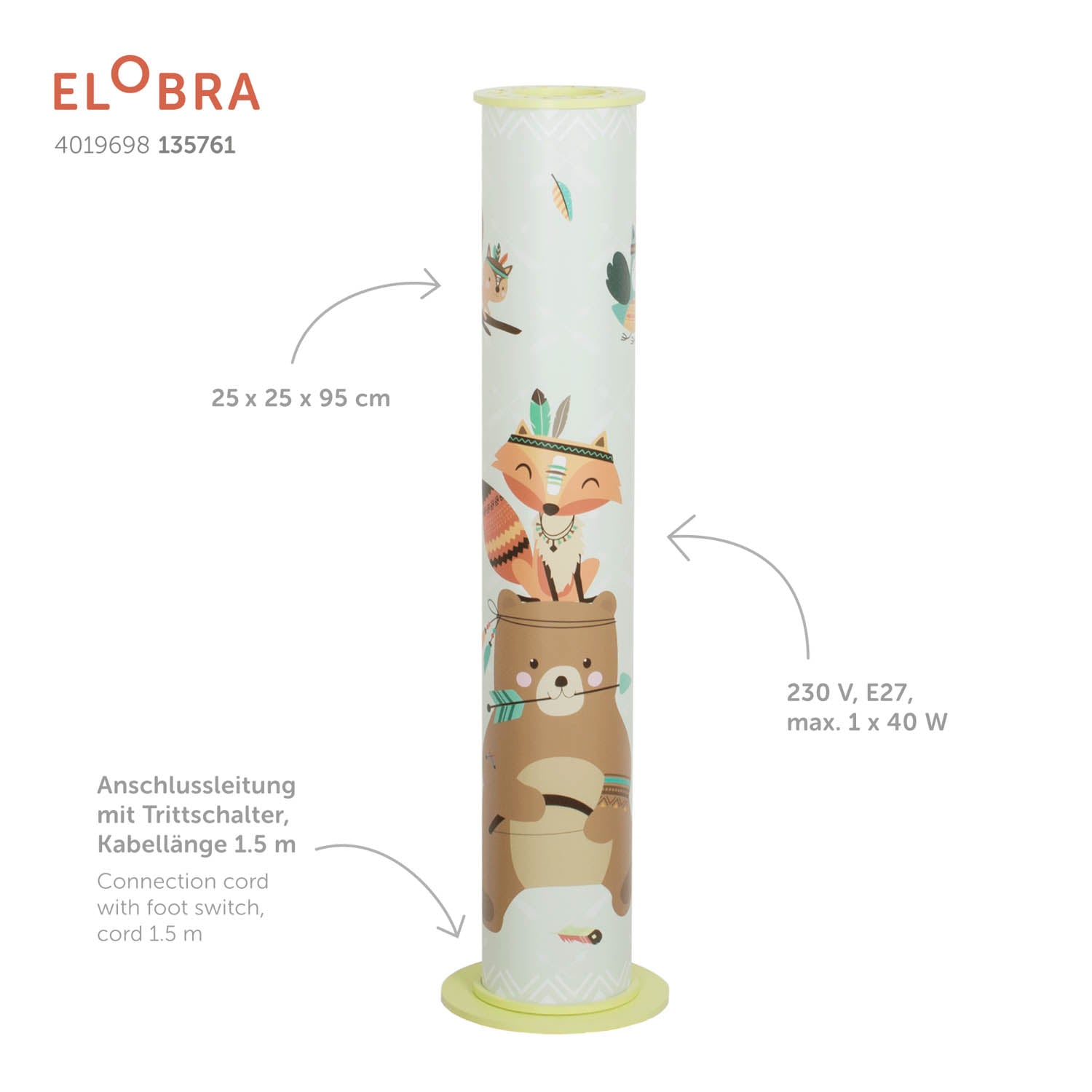 Elobra Kids 95-15 Little Indians Stehleuchte mint 95 cm