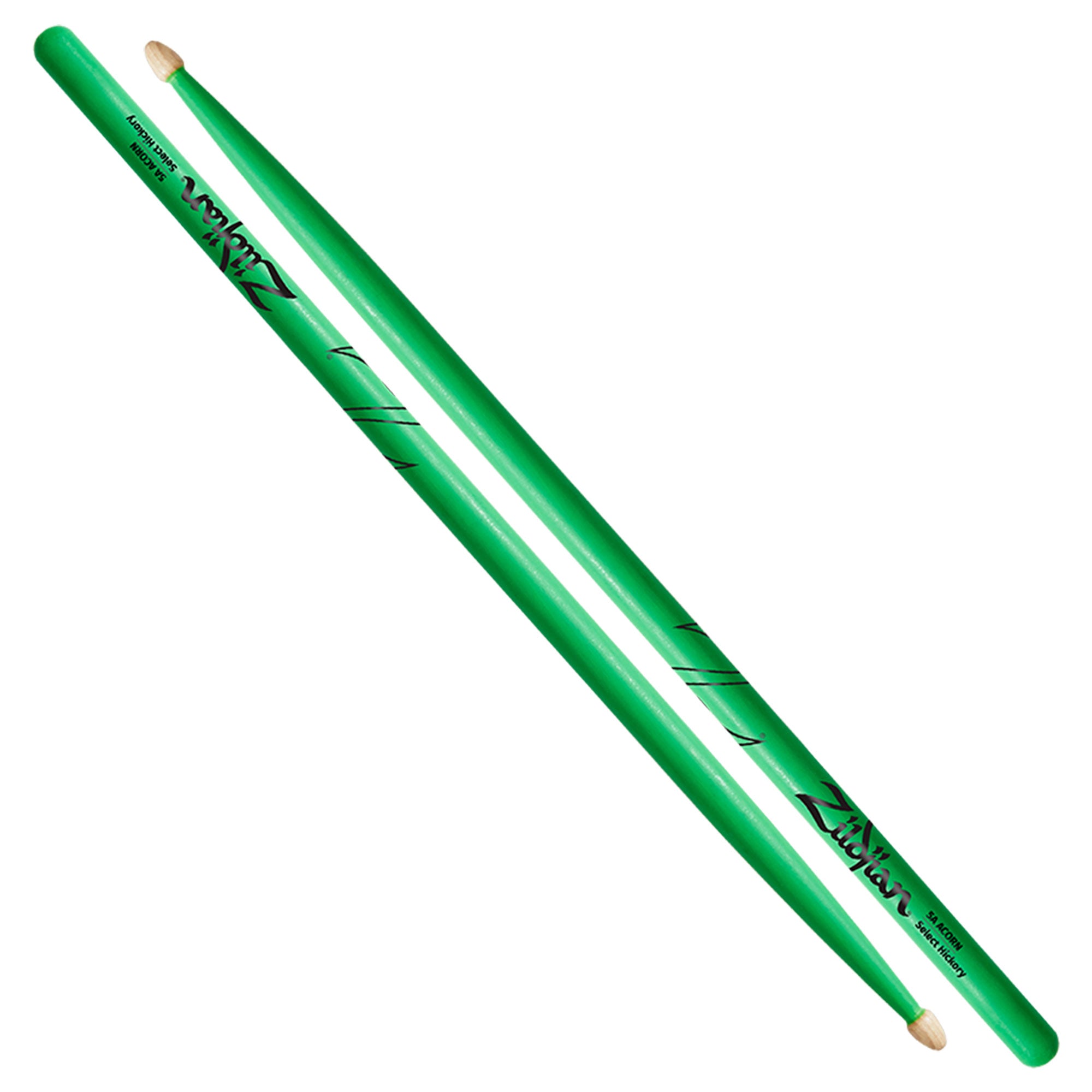 Zildjian 5A Acorn Neon Green Drumsticks Hickory Paar