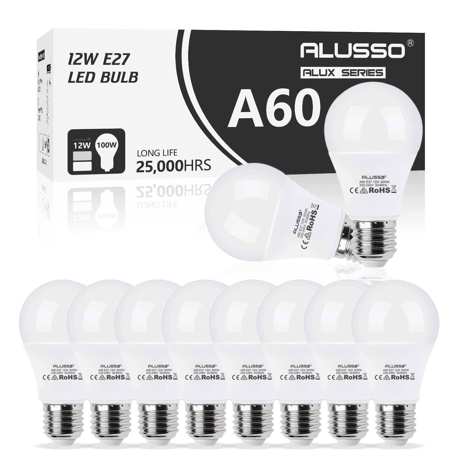 Alusso Bulb E27 LED Glühbirne 12W Warmweiß 3000K 10er-Pack