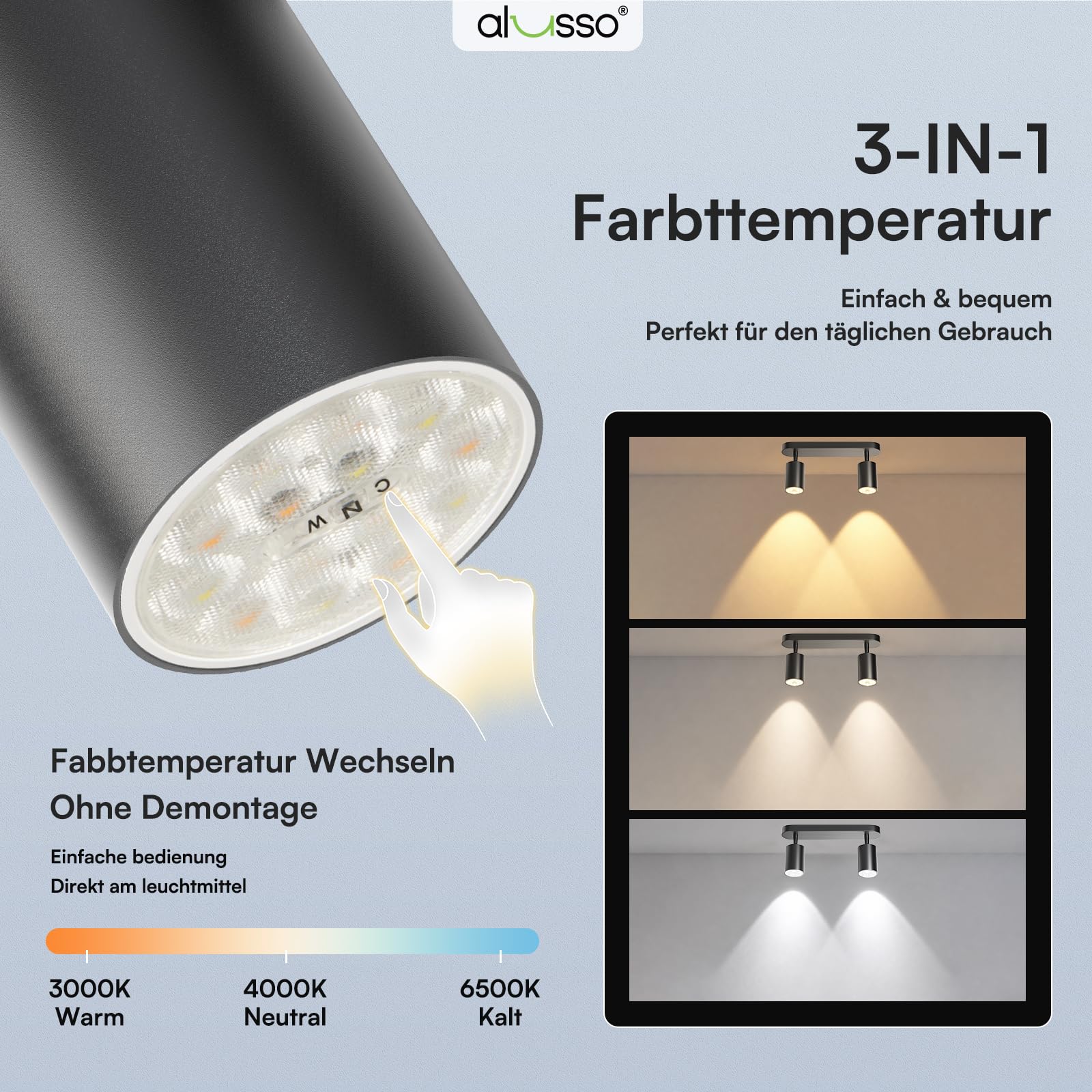 Alusso Recessed Deckenstrahler 2-flammig Schwarz GU10 1er-Set