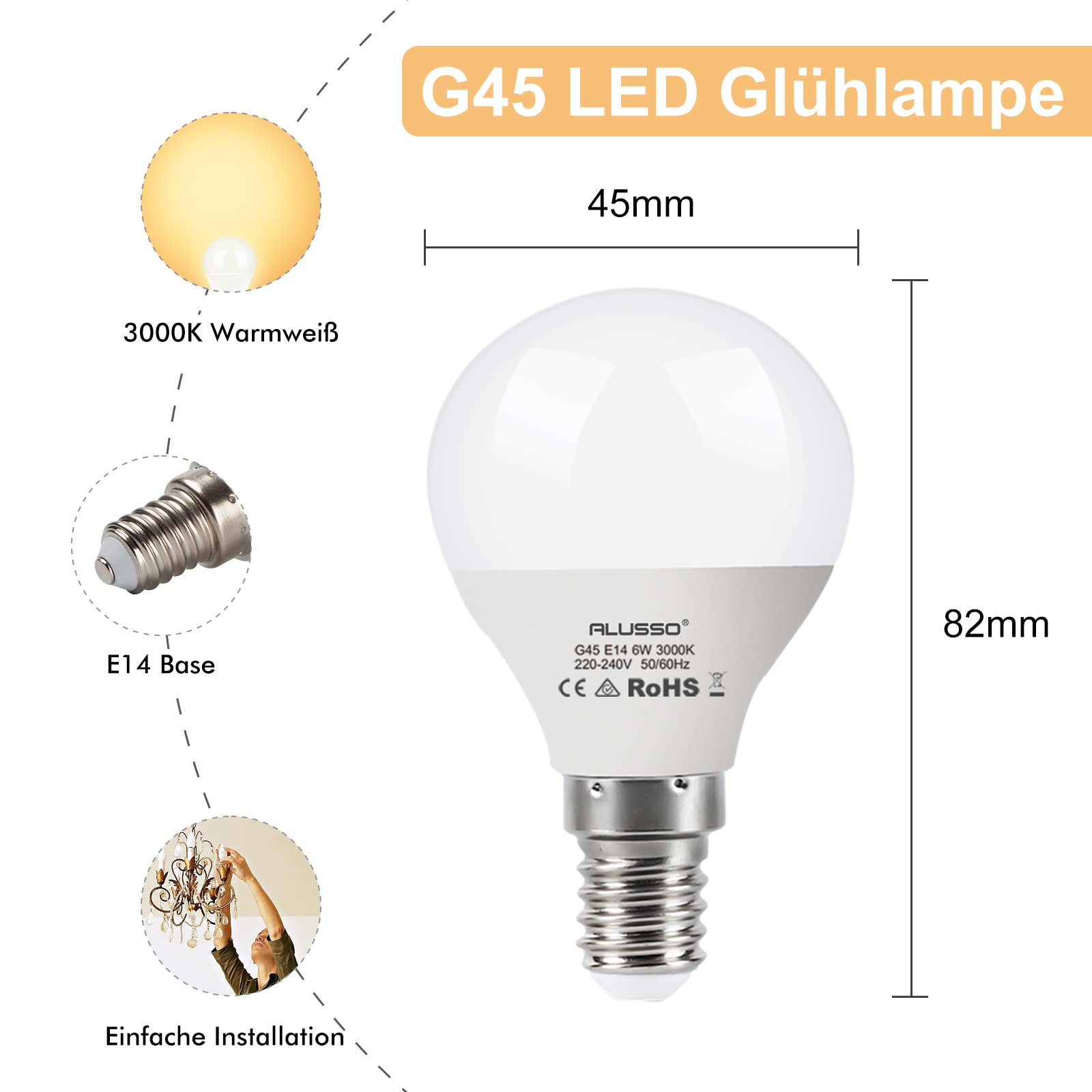 Alusso E14 LED Lampe 6W Warmweiß 10 Stück 540lm