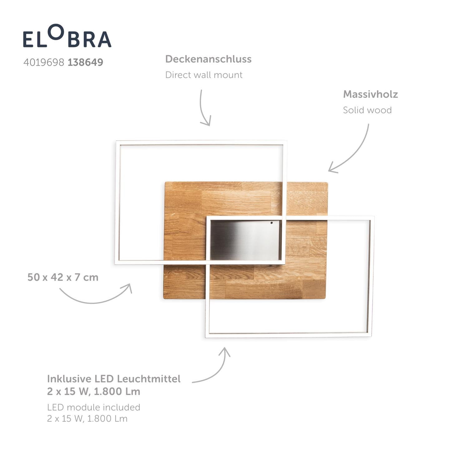 Elobra Living Panama S Deckenleuchte Eiche dimmbar 1700lm