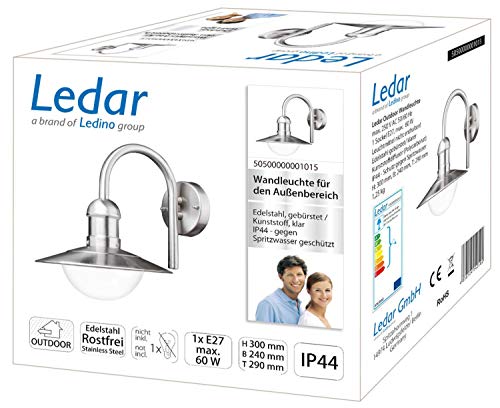 Ledino Ledar Wandleuchte Hof E27 Edelstahl IP44 Outdoor