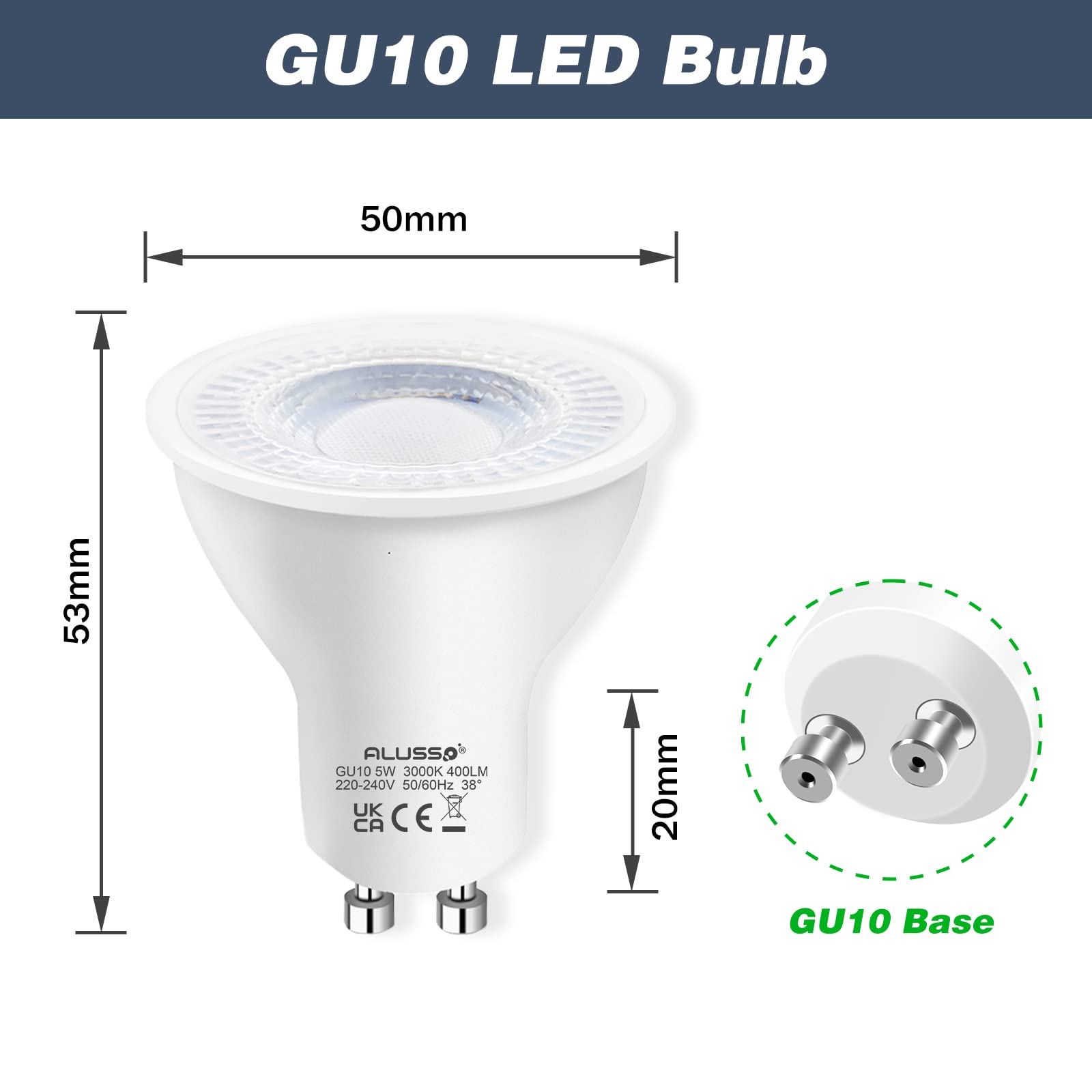 Alusso Bulb GU10 LED 7W Warmweiß 3000K 10 Stück