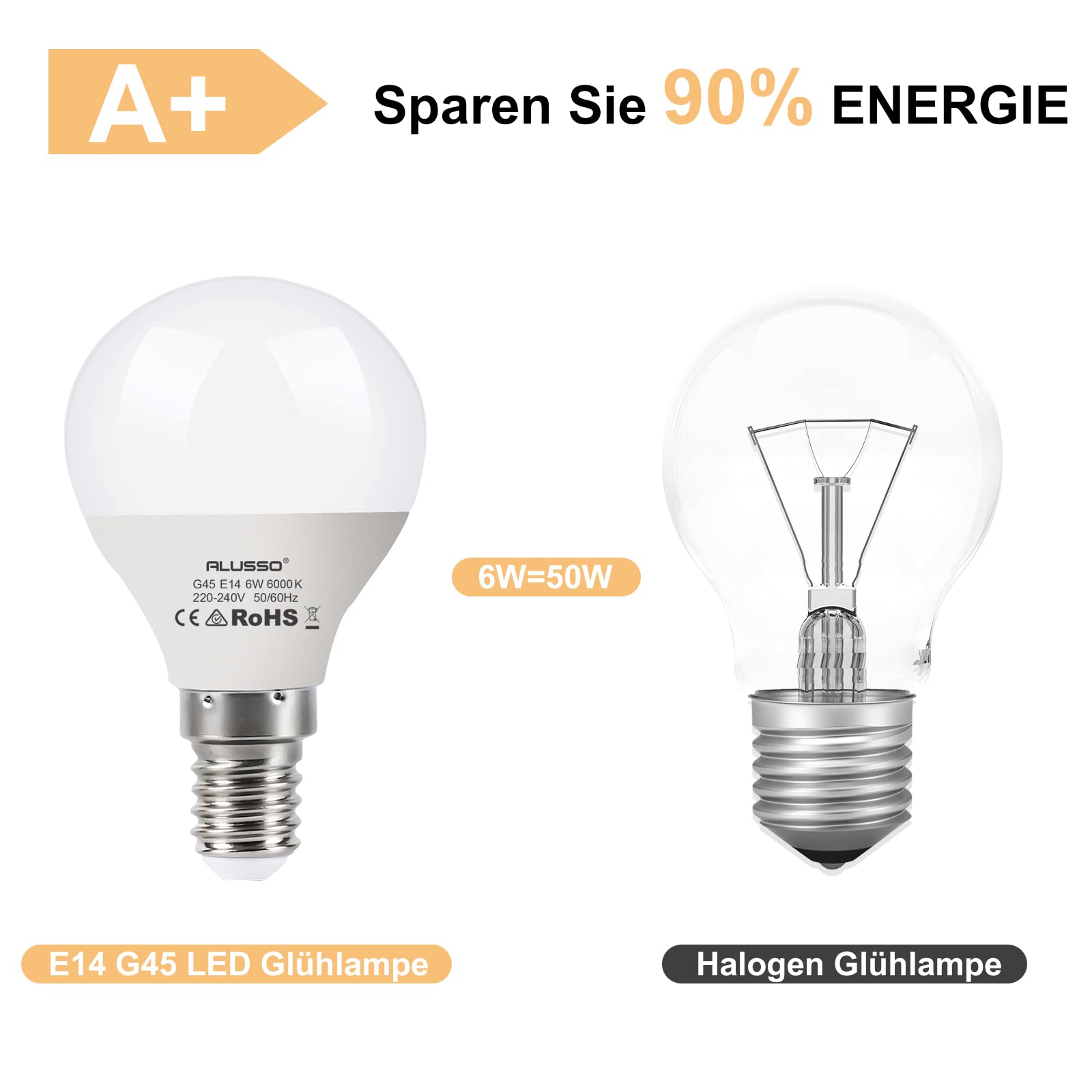 Alusso E14 LED Lampe 6W Warmweiß 10 Stück 540lm