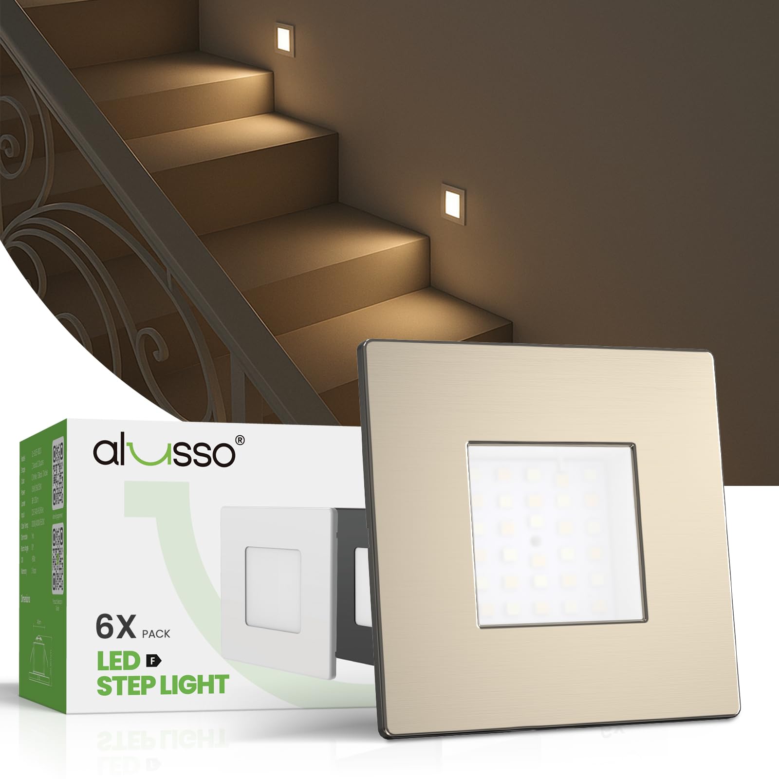 ALUSSO 3WT&3CCT Treppenlicht Einbauspot Quadratisch Weiß 6er Set