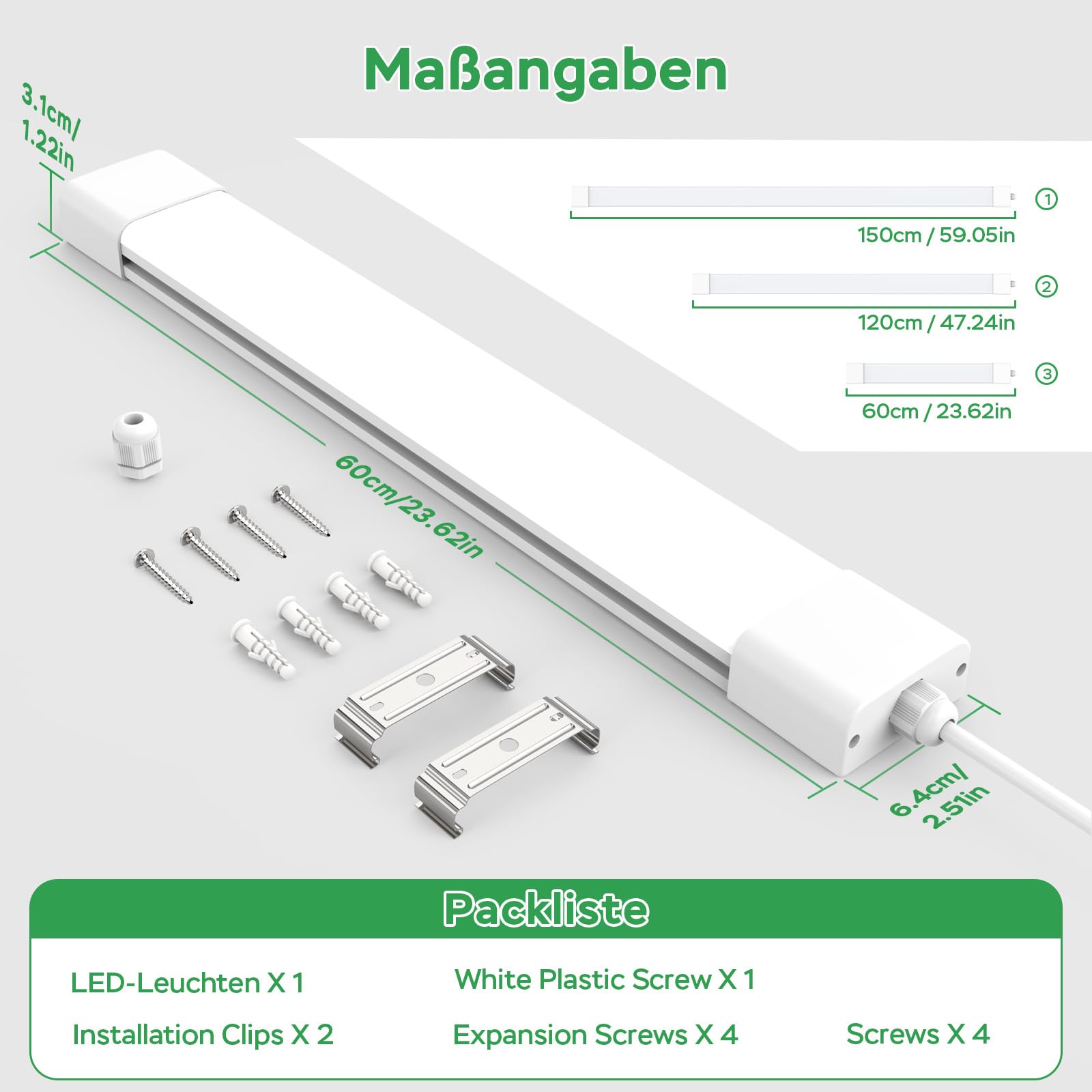 Modlicht LED Feuchtraumleuchte 60cm 18W Wannenleuchte 4000K 1x