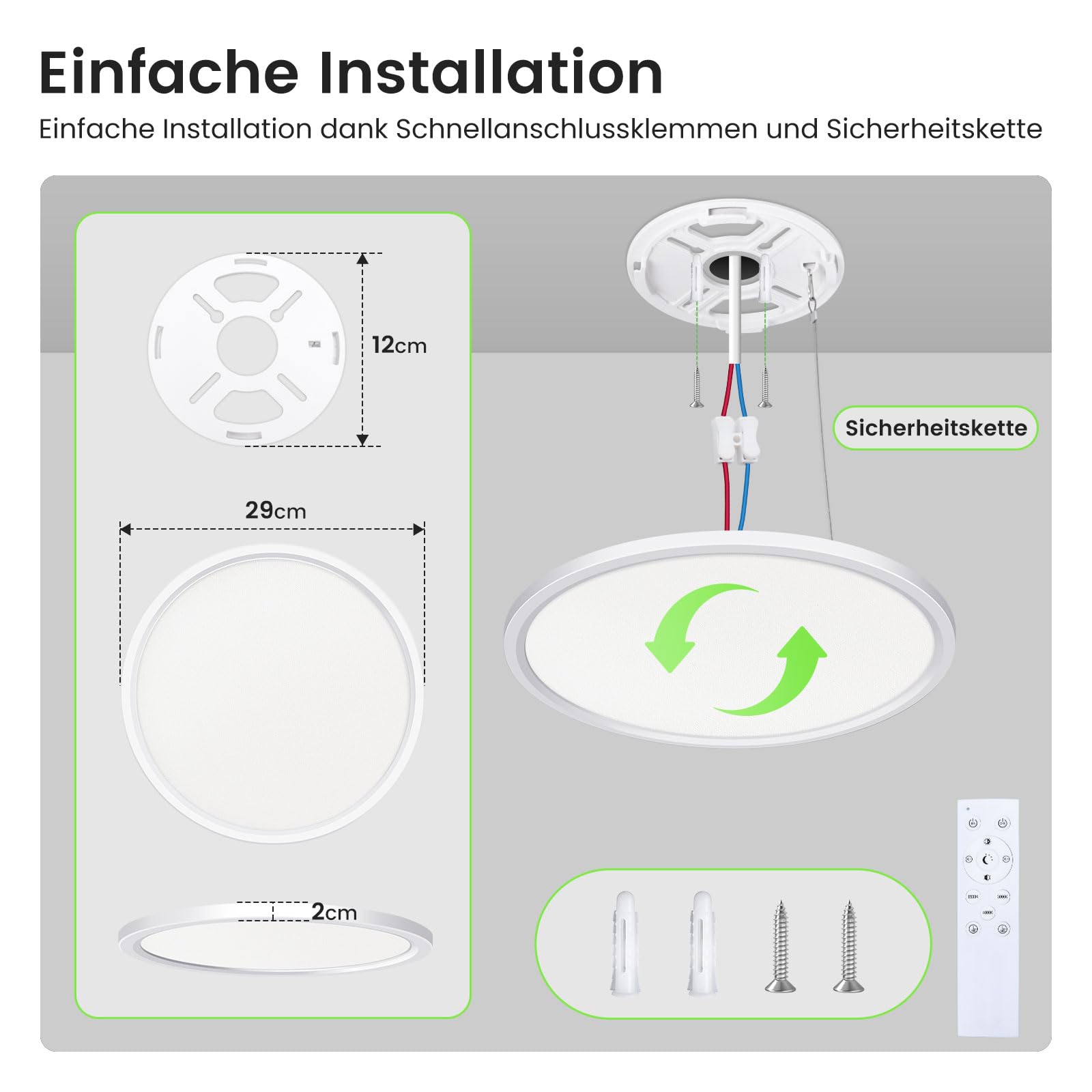 ALUSSO Deckenleuchte 24W LED Flach Fernbedienung Weiß