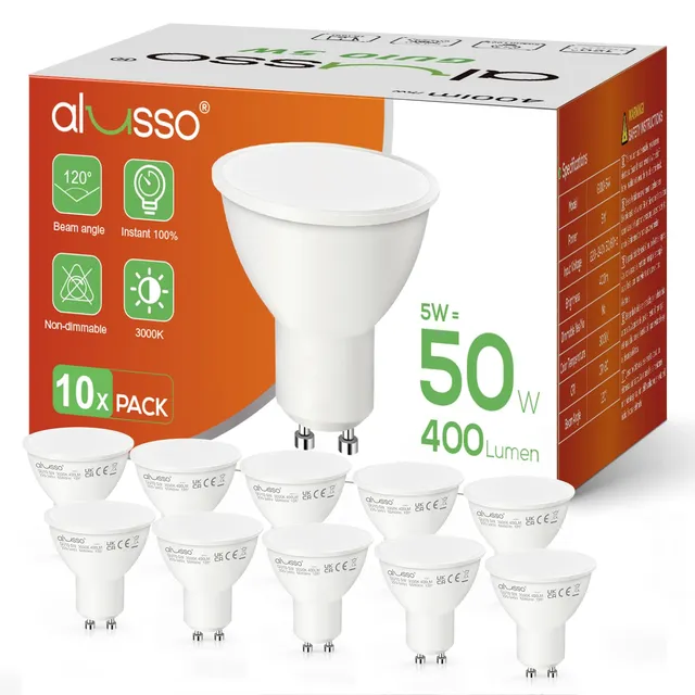 Alusso GU10 LED Lampe 5W Warmweiß 3000K 10 Stück