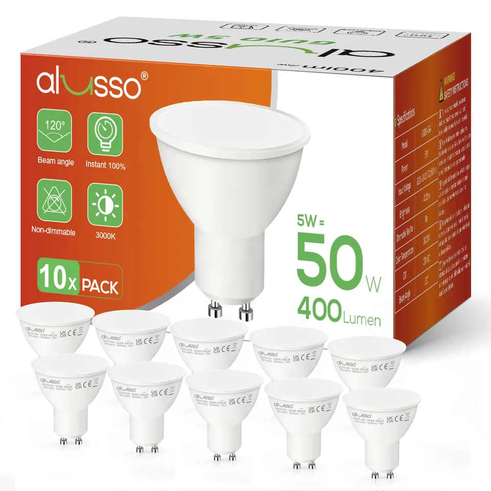Alusso GU10 LED Lampe 5W Warmweiß 3000K 10 Stück