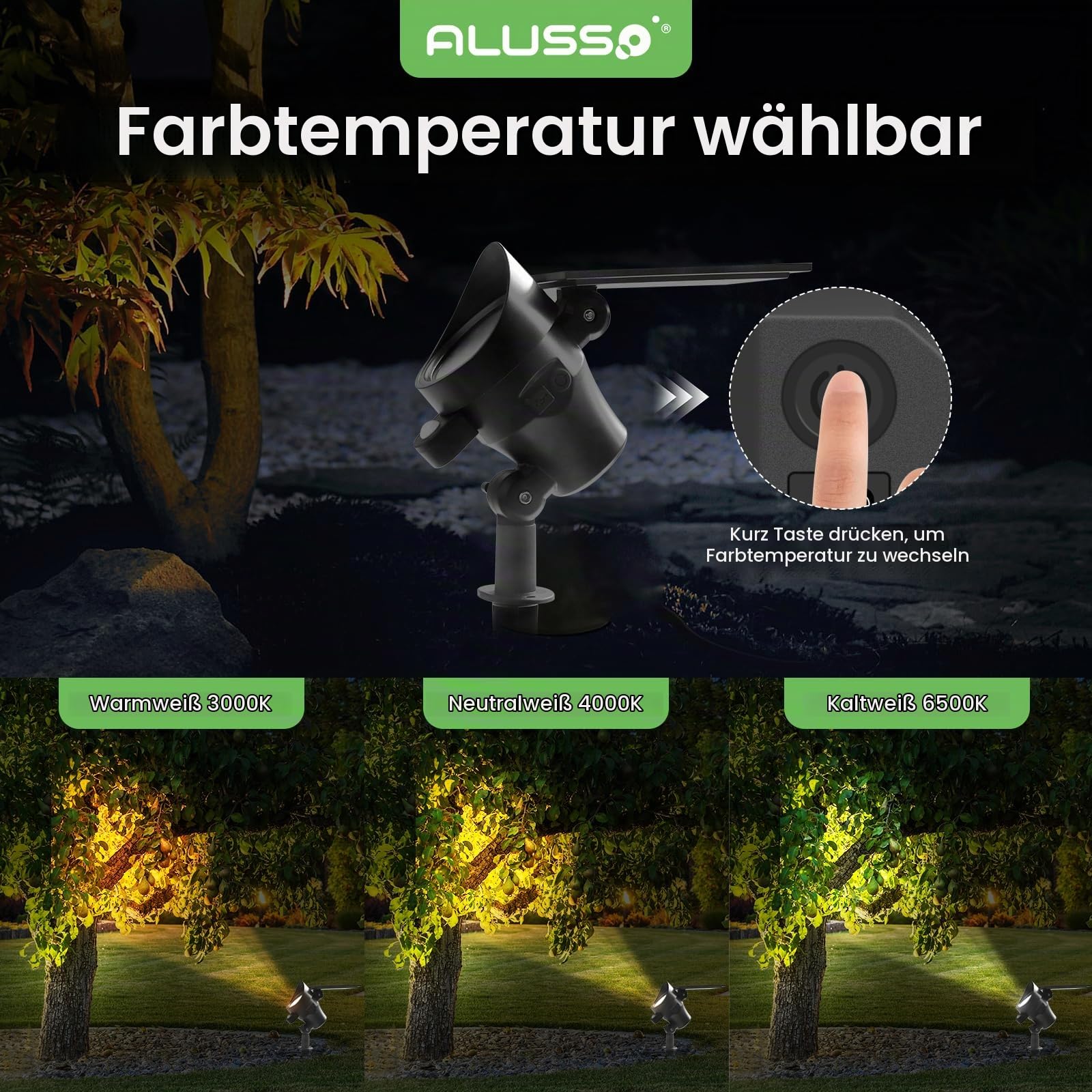 Alusso Solar Light Strahler 4er Set 3CCT mit Bewegungsmelder