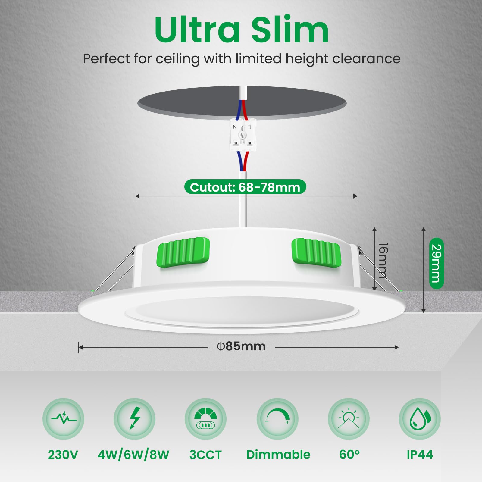 Alusso Recessed Ceiling Light Einbaustrahler 8W Weiß Rund 230V