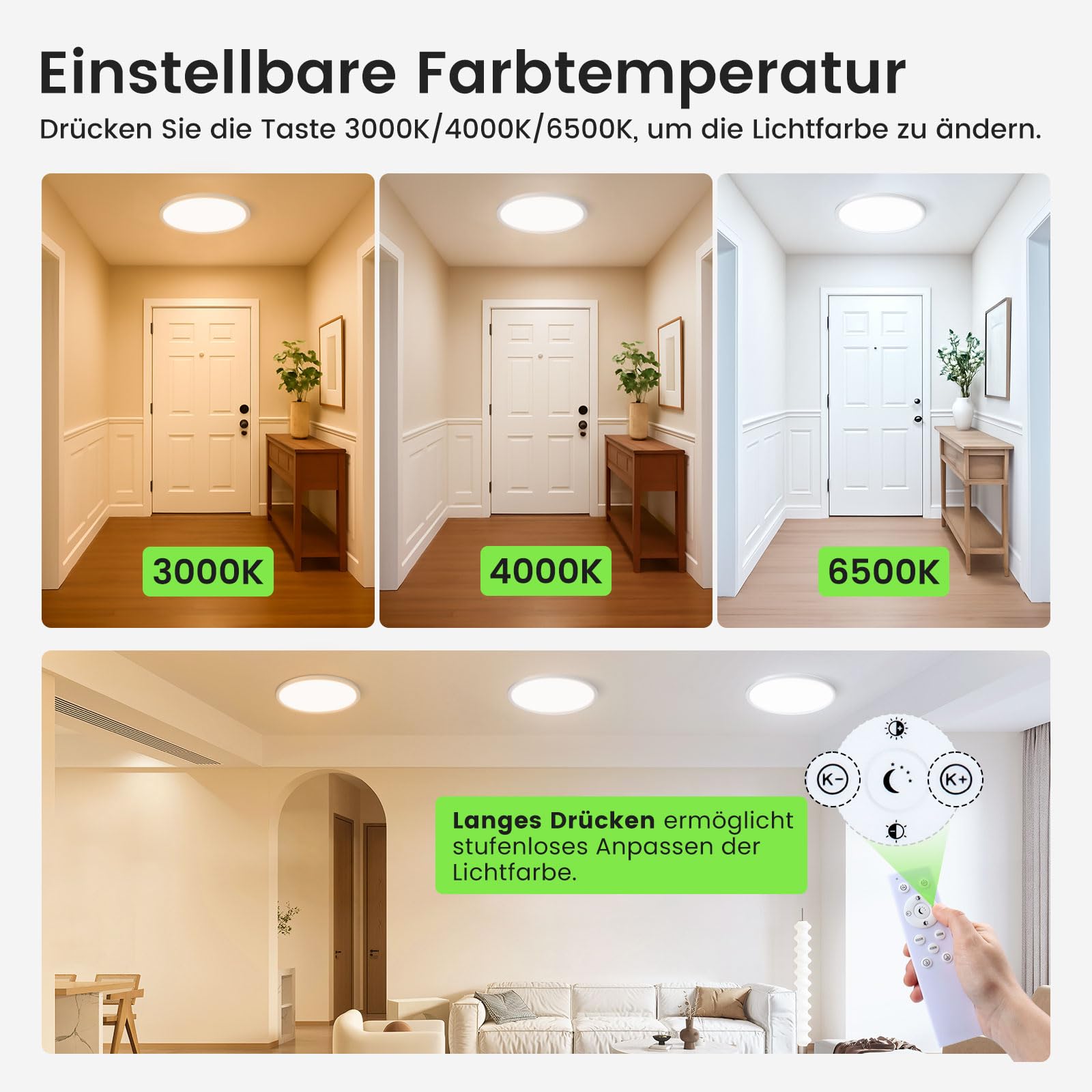 ALUSSO Deckenleuchte 24W LED Flach Fernbedienung Weiß