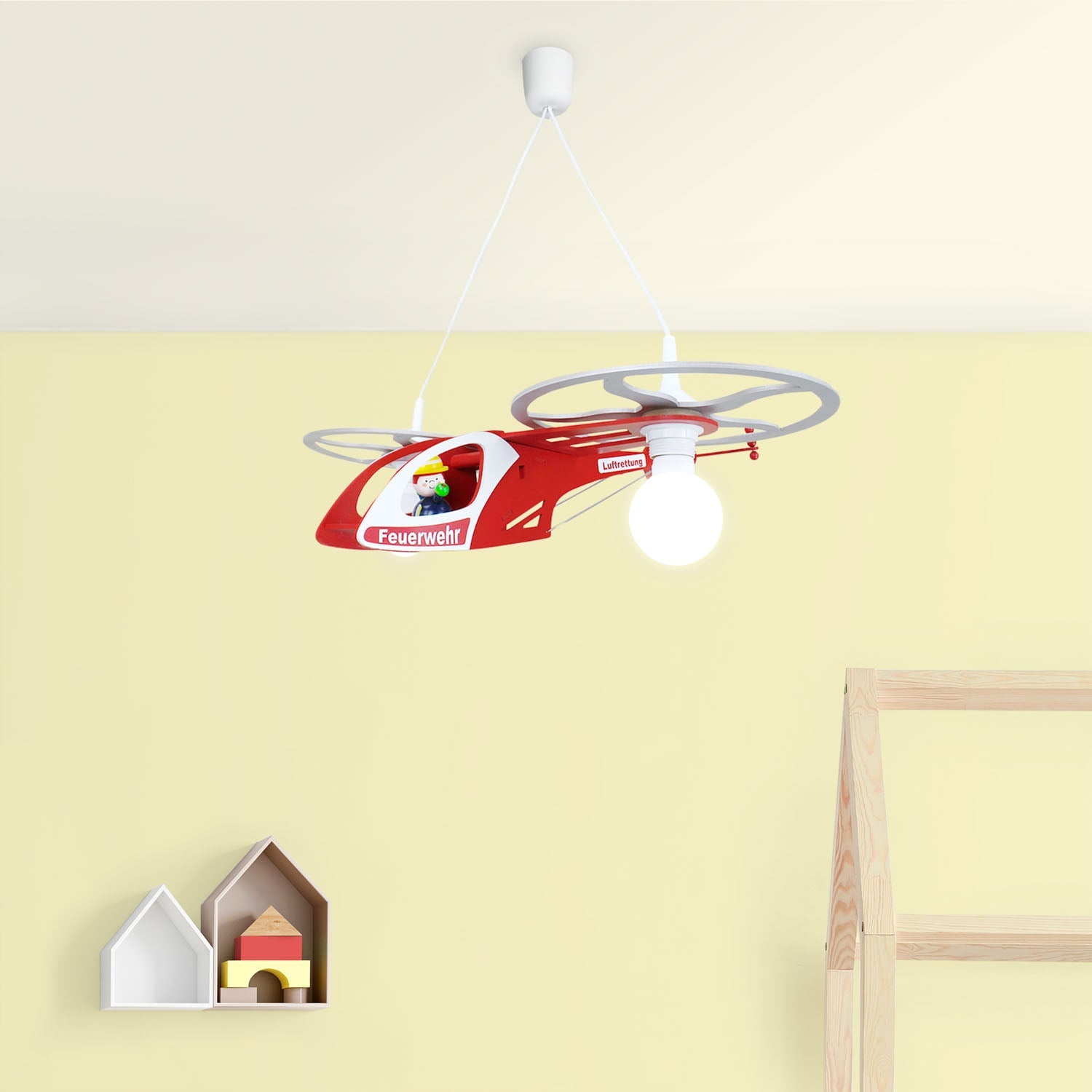 Elobra Kids Pendelleuchte Feuerwehr Helikopter Fred Holz