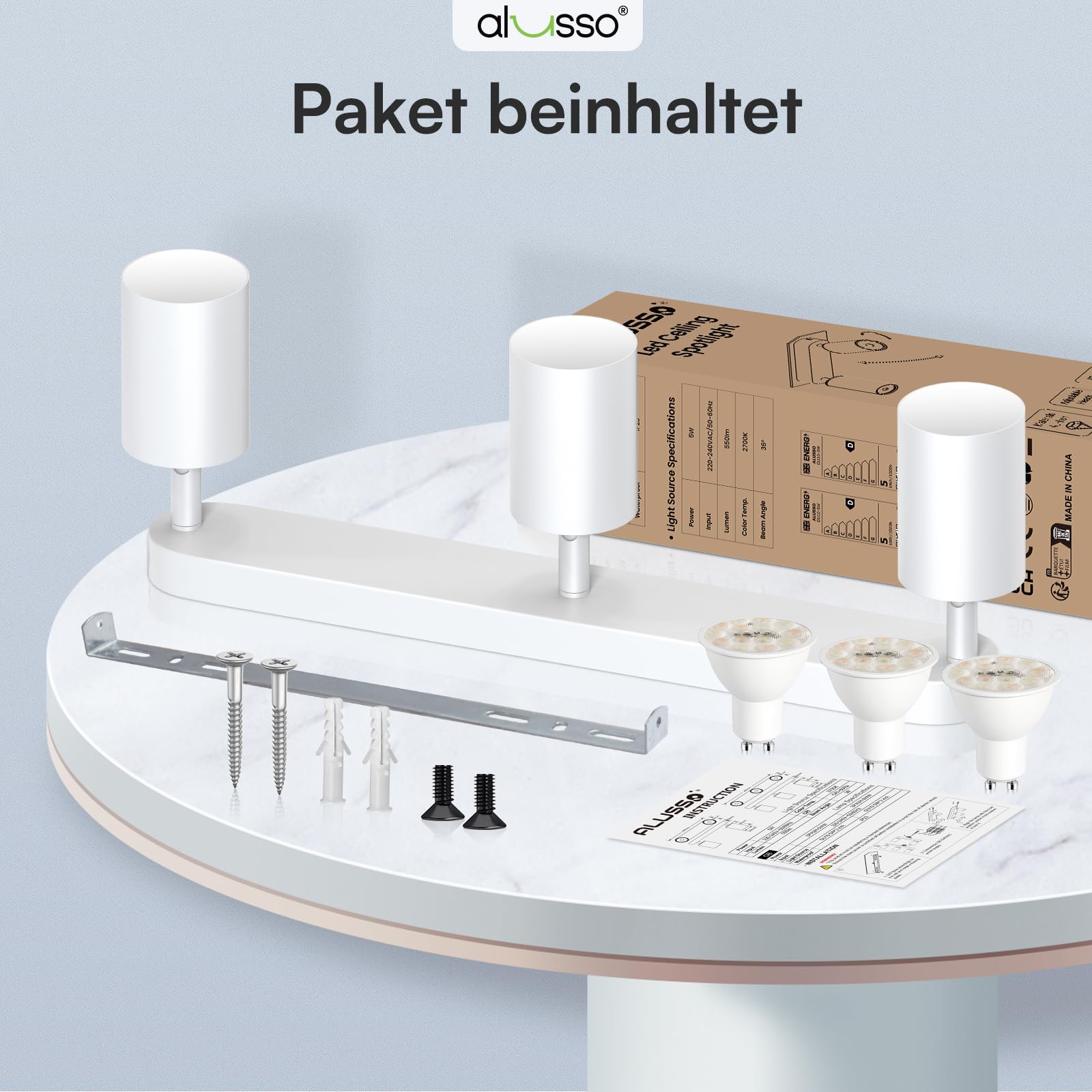 Alusso Deckenstrahler 3-flammig Weiß 5W GU10 schwenkbar