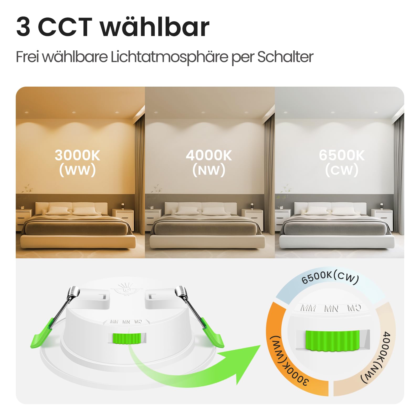 Alusso Einbaustrahler 10W Dimmbar 3CCT 12er Set Weiß