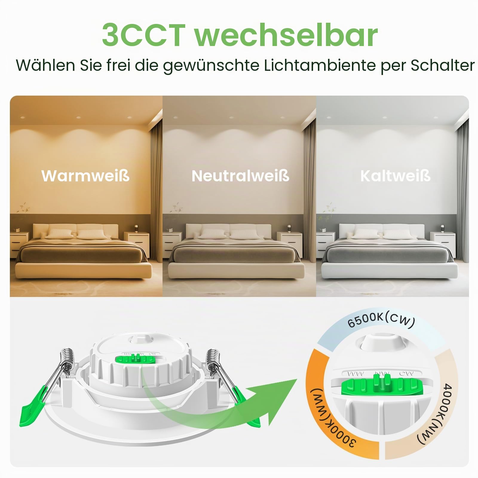 Alusso Einbaustrahler Weiß Schwenkbar 6W 6er Set 3CCT