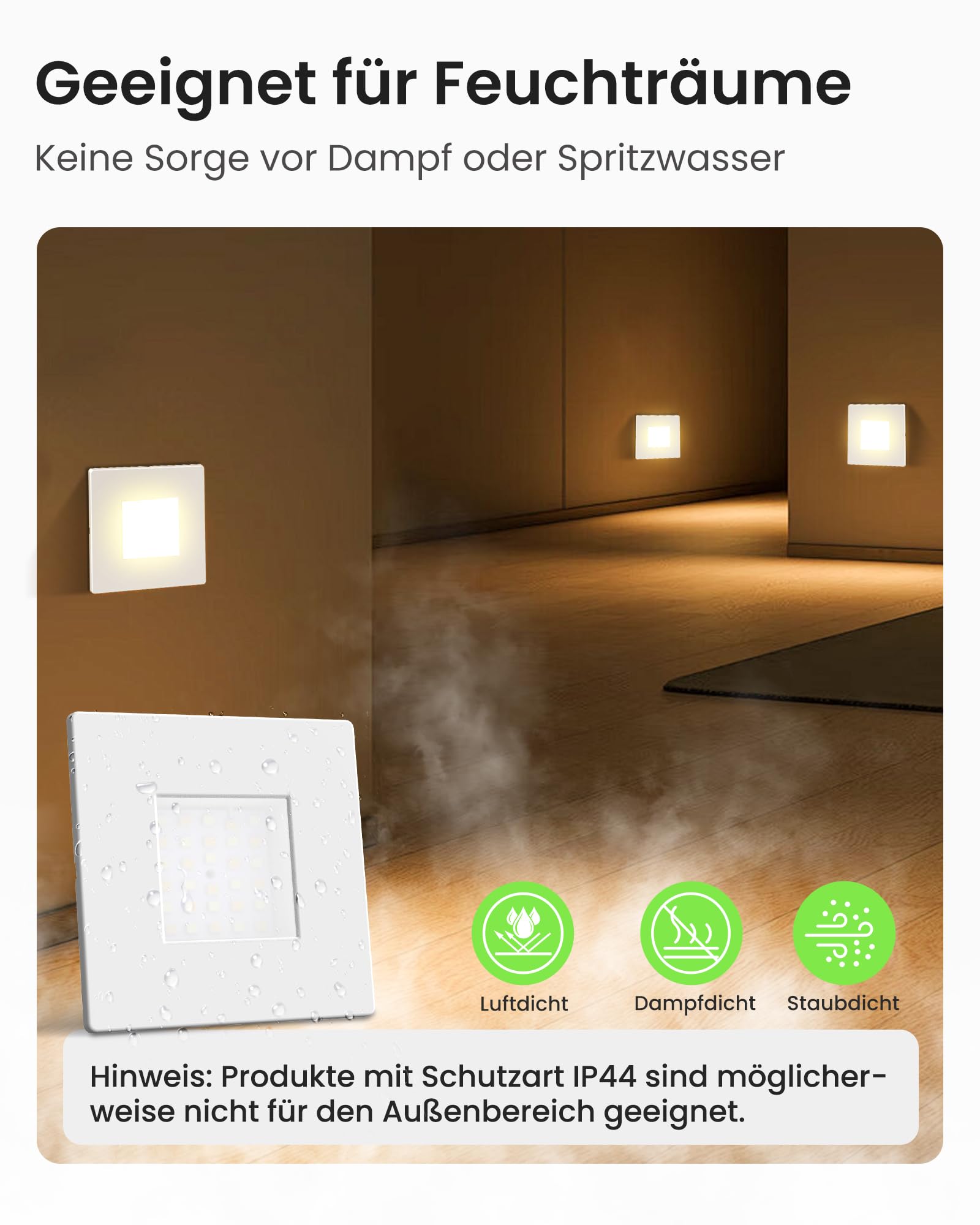 ALUSSO 3WT&3CCT Treppenlicht Einbauspot Quadratisch Weiß 6er Set