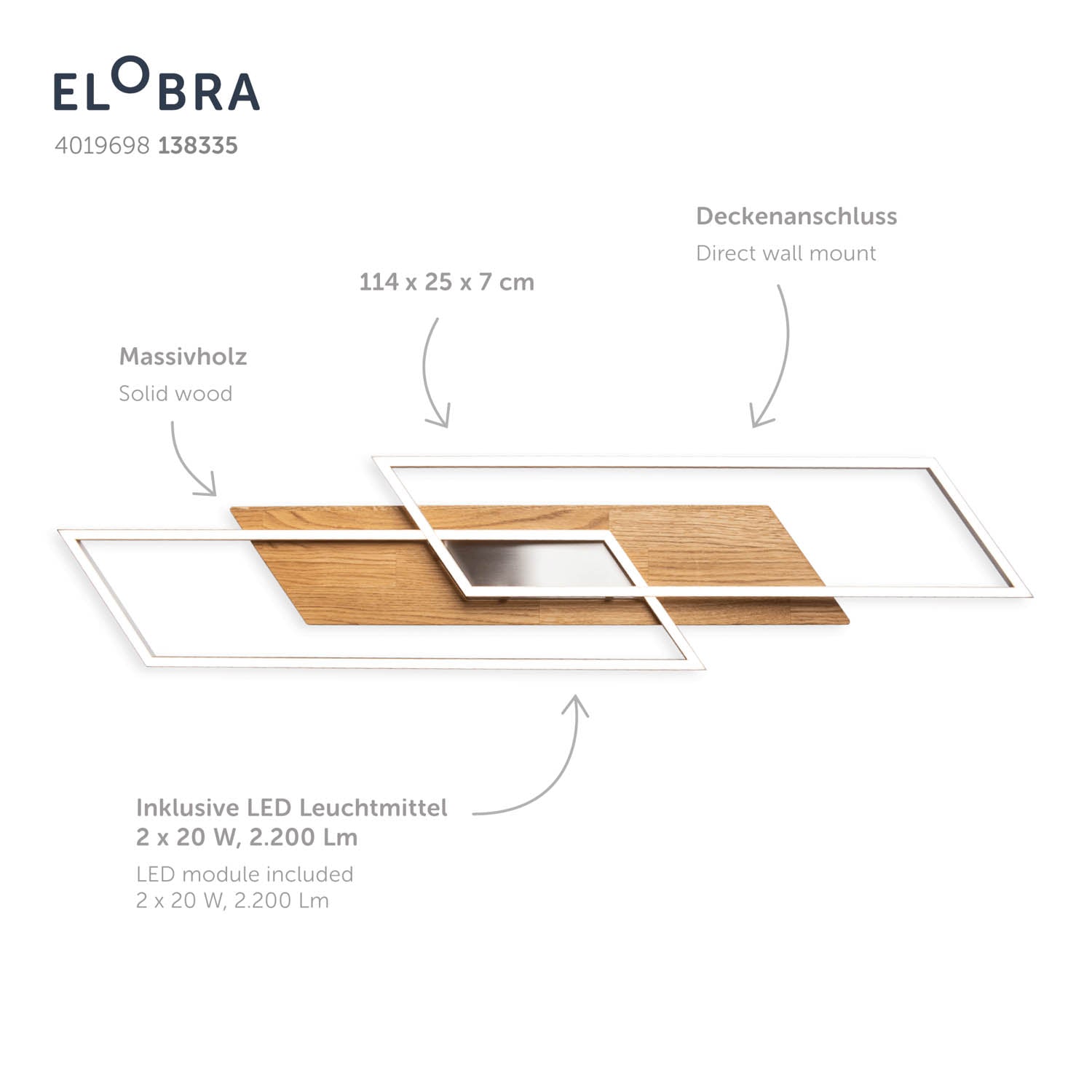 Elobra Living Panama XL Deckenleuchte Eiche dimmbar