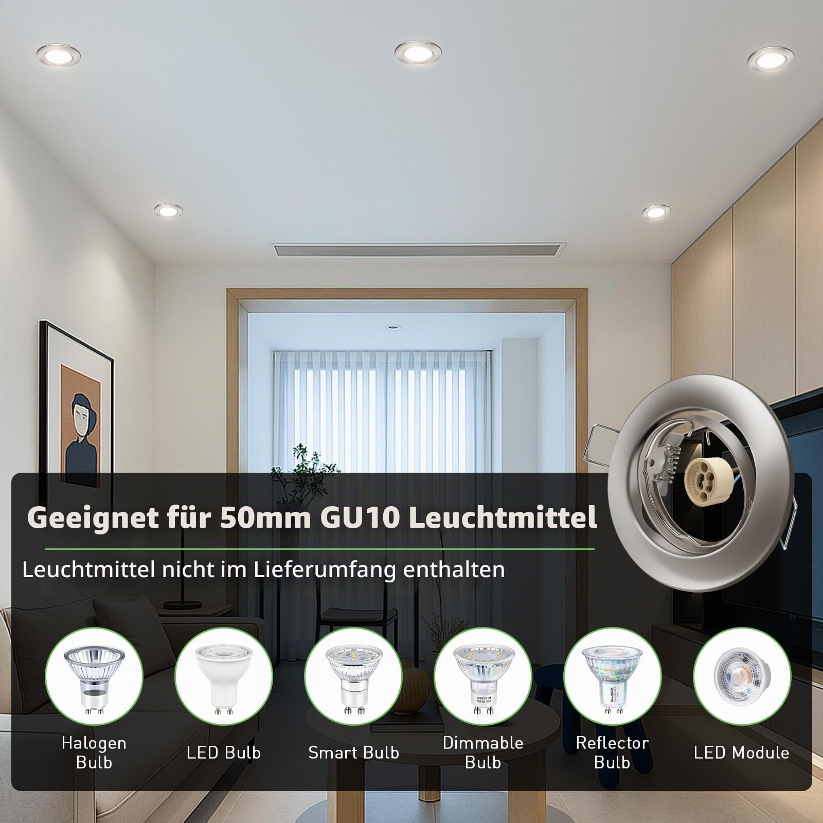 Alusso Recessed Einbaustrahler GU10 Rahmen Nickel Gebürstet 10er Set