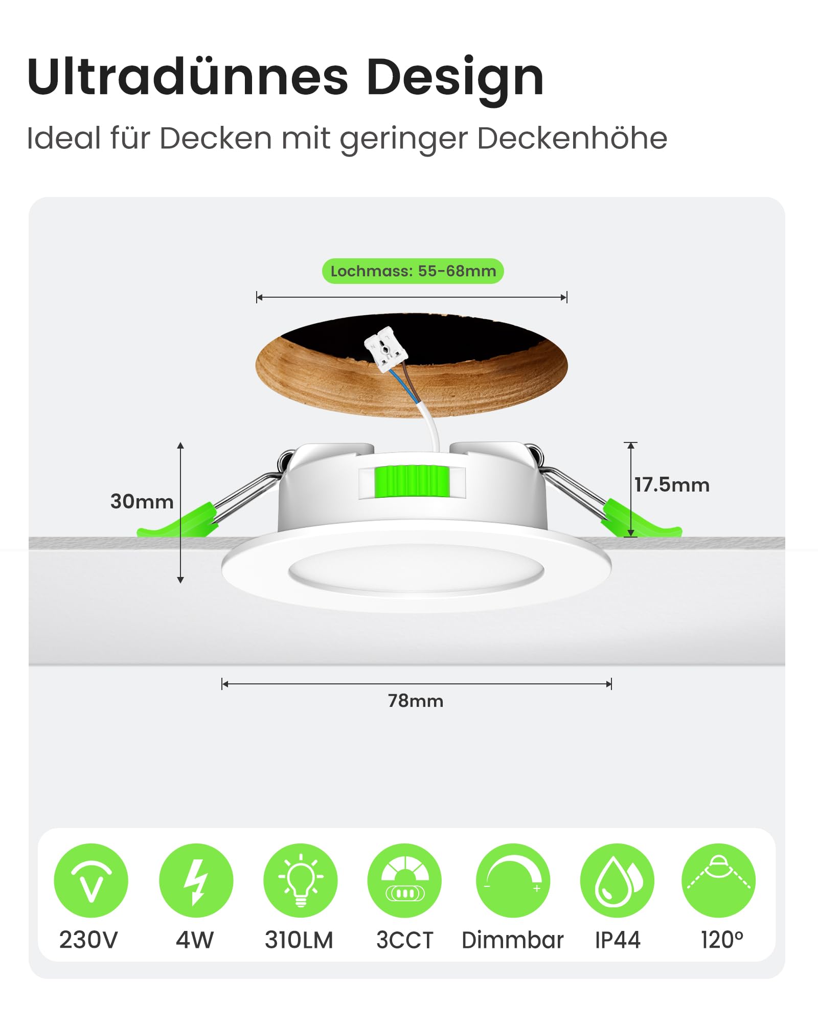 Alusso Einbaustrahler 68mm Weiß dimmbar 12er Set