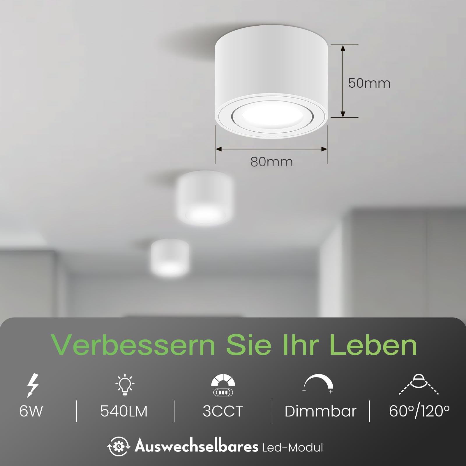 ALUSSO Aufbauspot Weiß 6W 540LM dimmbar 6er-Pack 3CCT