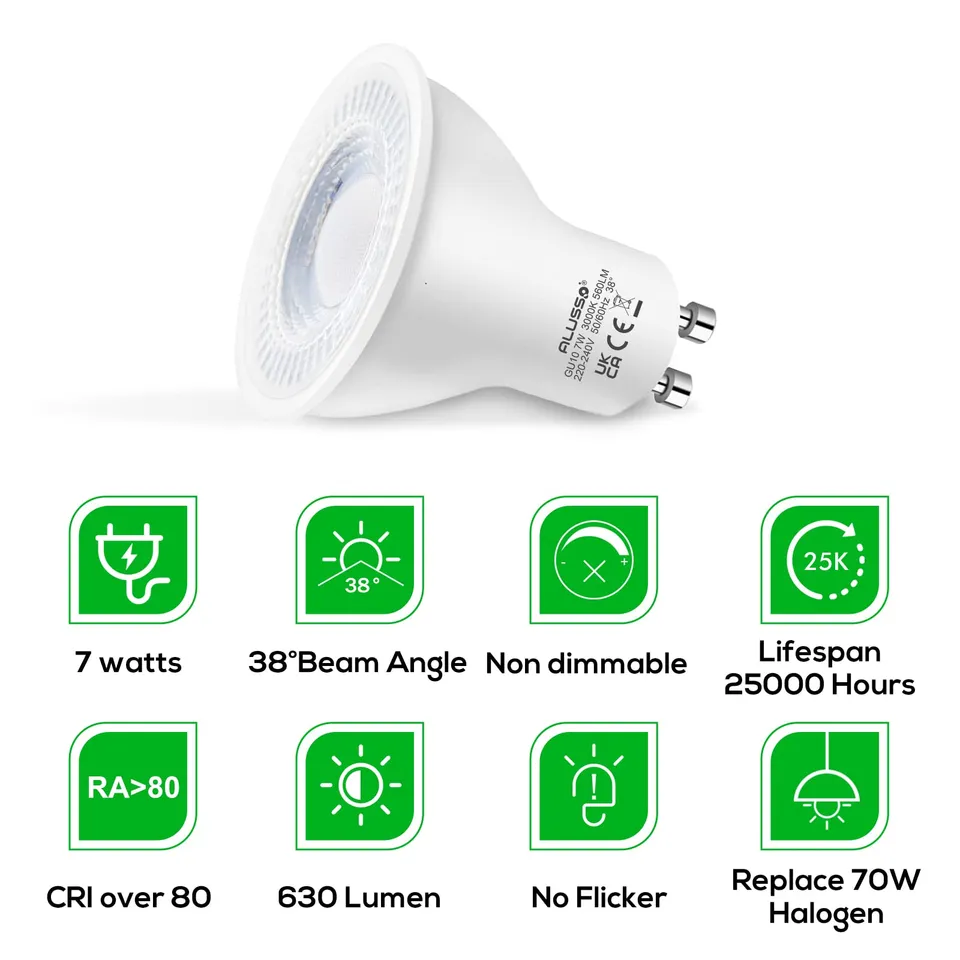 Alusso GU10 LED Lampe 7W warmweiß 3000K 38° 10 Stück